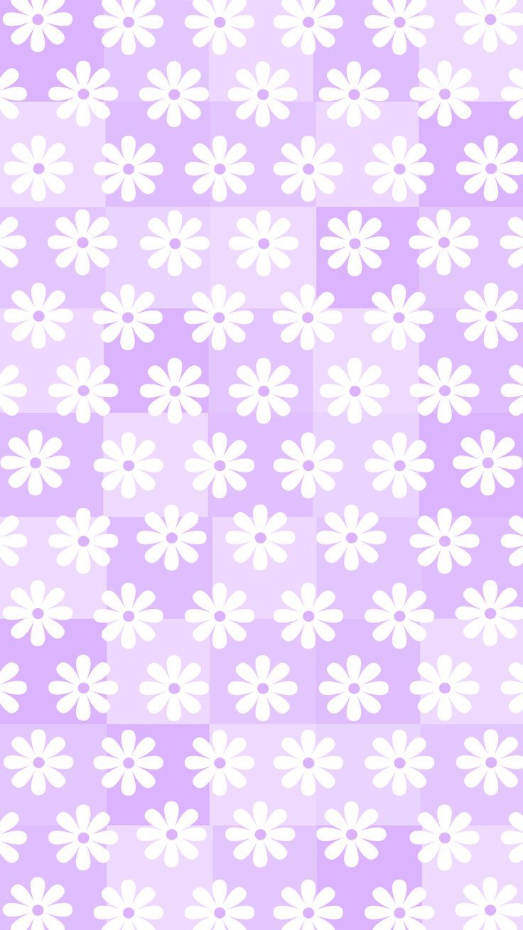Phone wallpaper, background. 'pastel purple square background pattern with white daisy'. Background patterns, Phone wallpaper, Background design