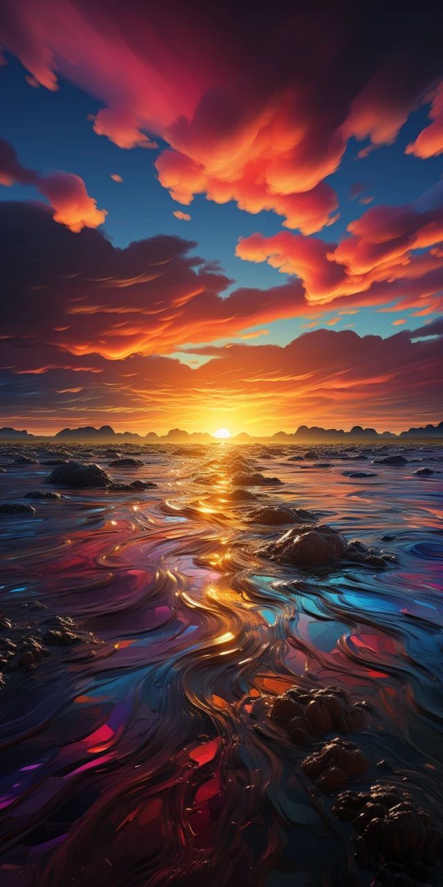 Sunset and painted ocean wallpaper. Landscape wallpaper, Phone wallpaper, Fantasy paintings