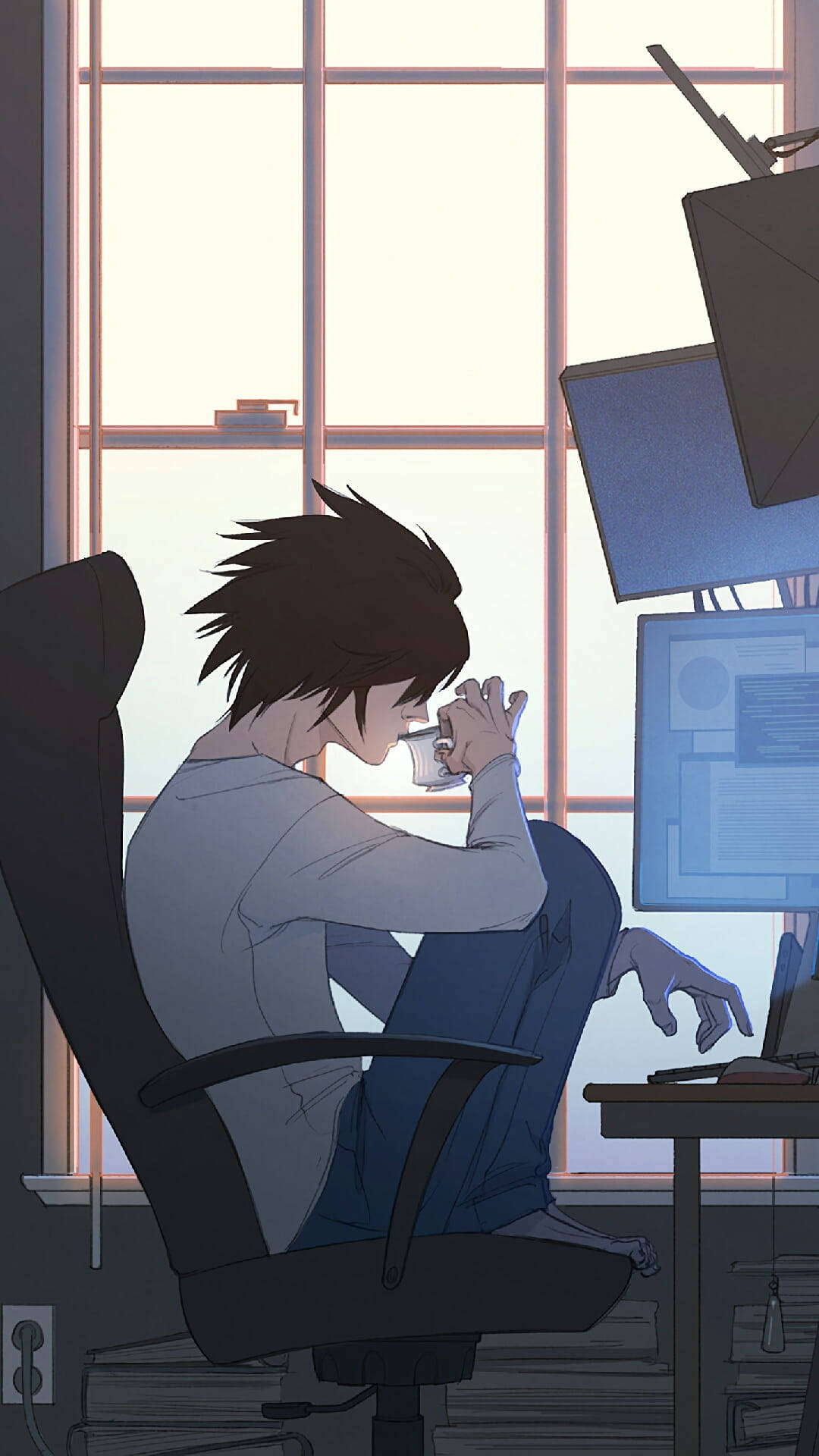 Download L In Front Of Computer Death Note Phone Wallpaper