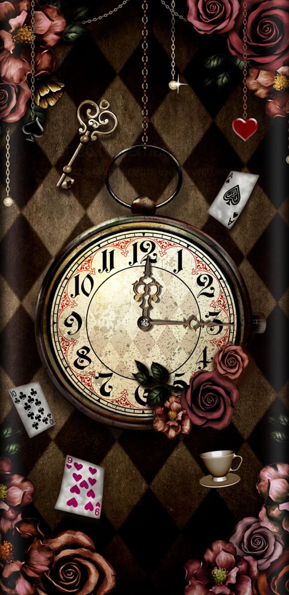 Wallpaper lockscreen iPhone android. Clock wallpaper, Alice in wonderland artwork, Wonderland artwork