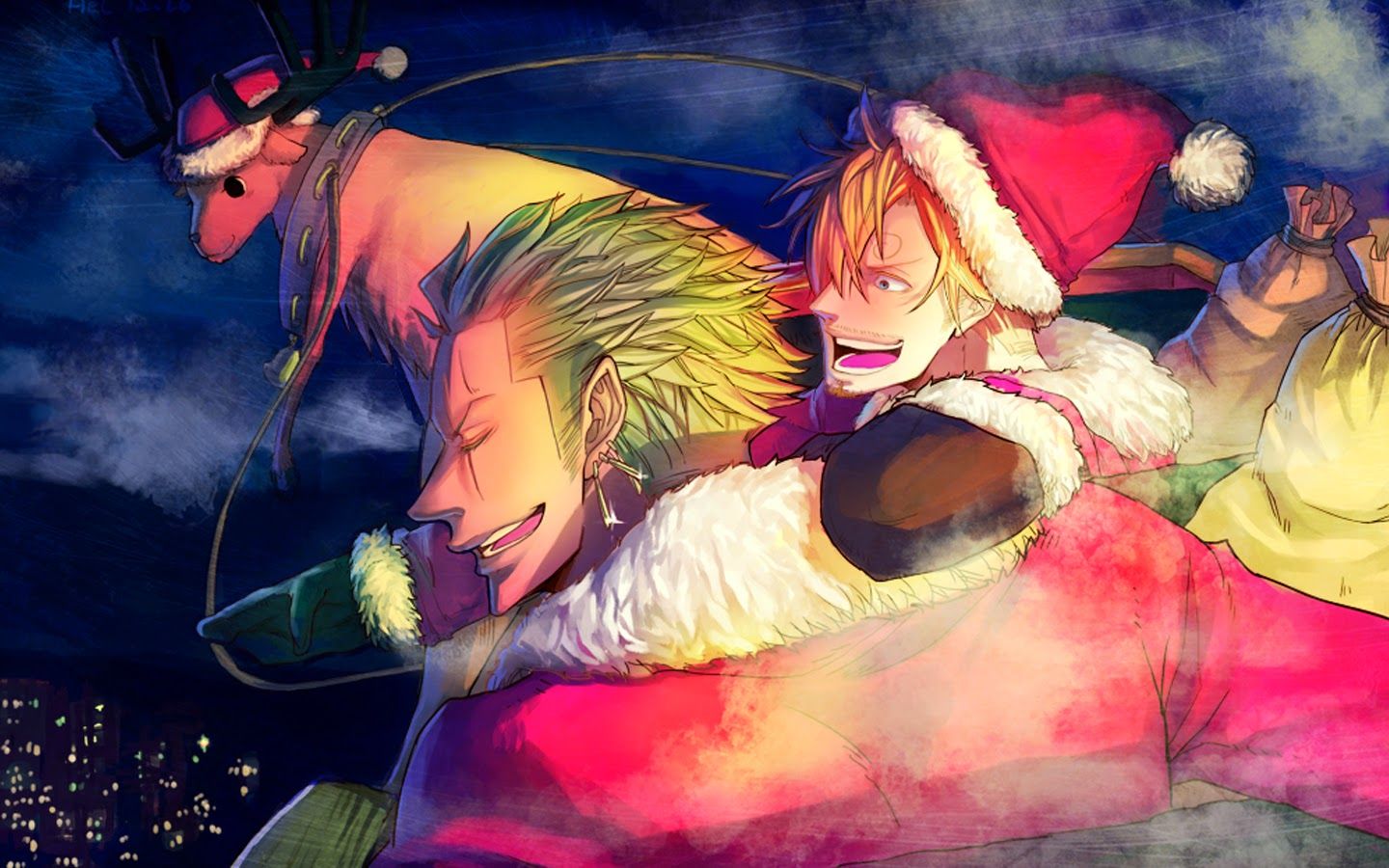 Alfa img > Anime Santa Christmas Wallpaper. One piece manga, Zoro one piece, Anime