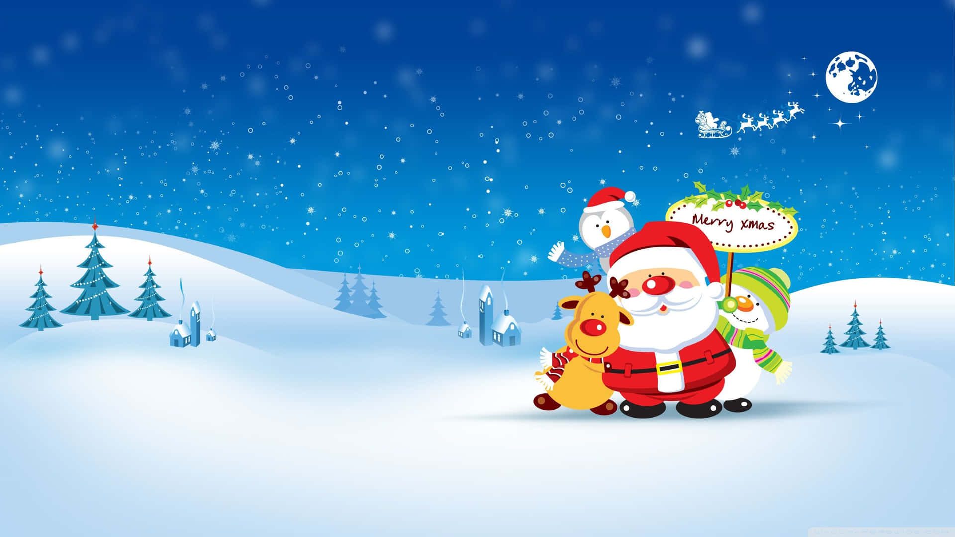 Download Girly Xmas Santa Cartoon Wallpaper