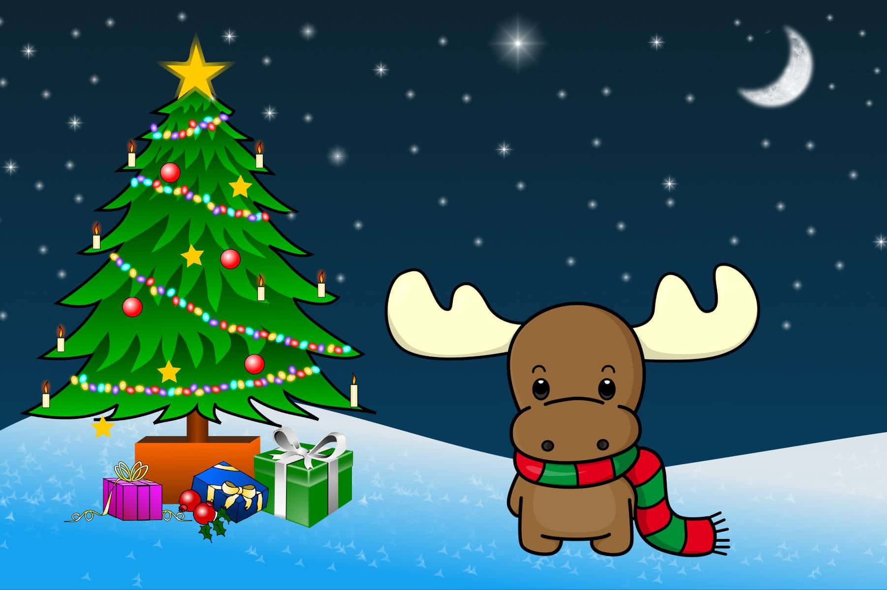 Download Christmas Cartoon Cute Moose Wallpaper