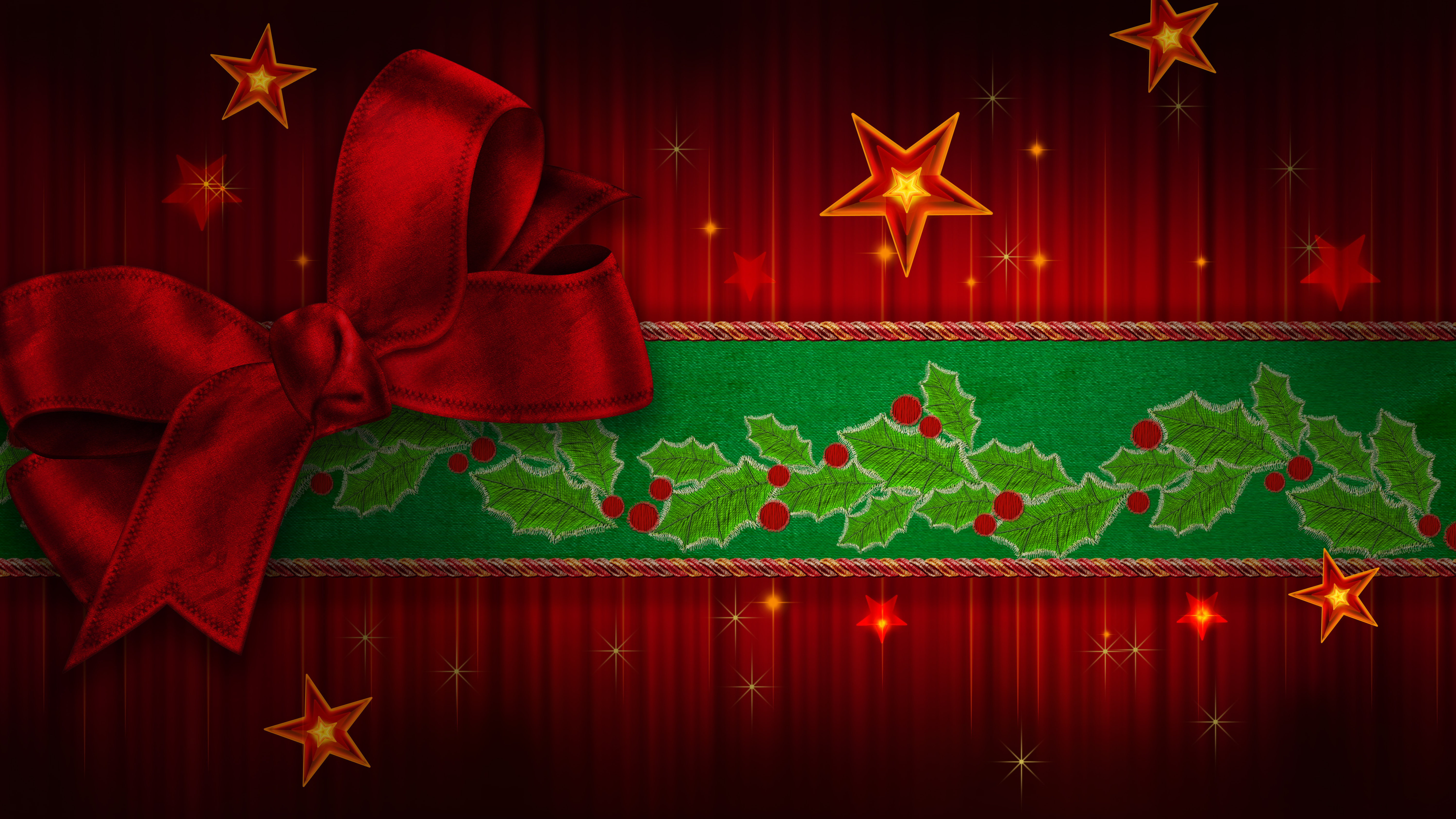Star Ribbon Red Holiday Christmas 4k