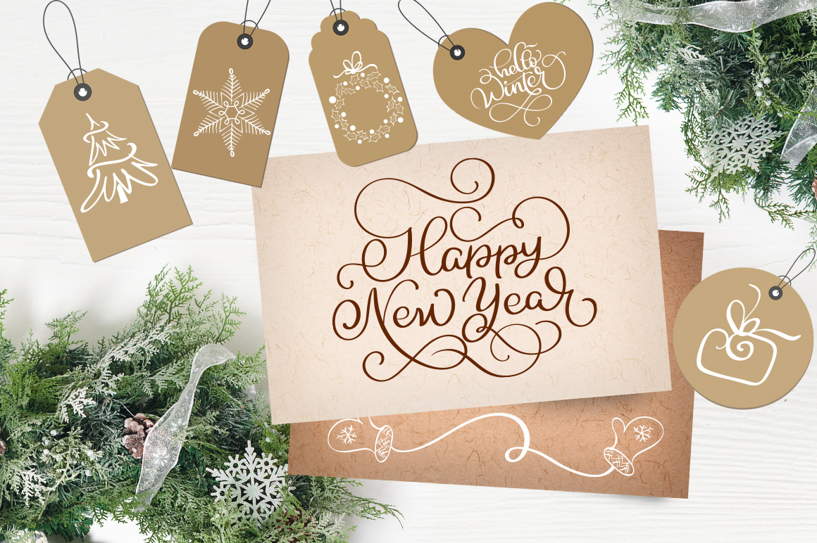 Merry White Christmas Quotes Image and Objects Calligraphy Collection - $3