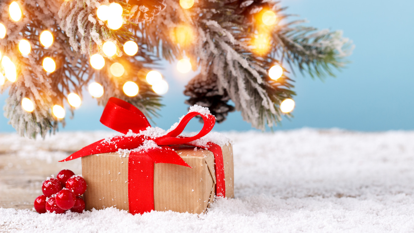 Download wallpaper winter, snow, decoration, gift, tree, New Year, Christmas, Christmas, section new year / christmas in resolution 1366x768