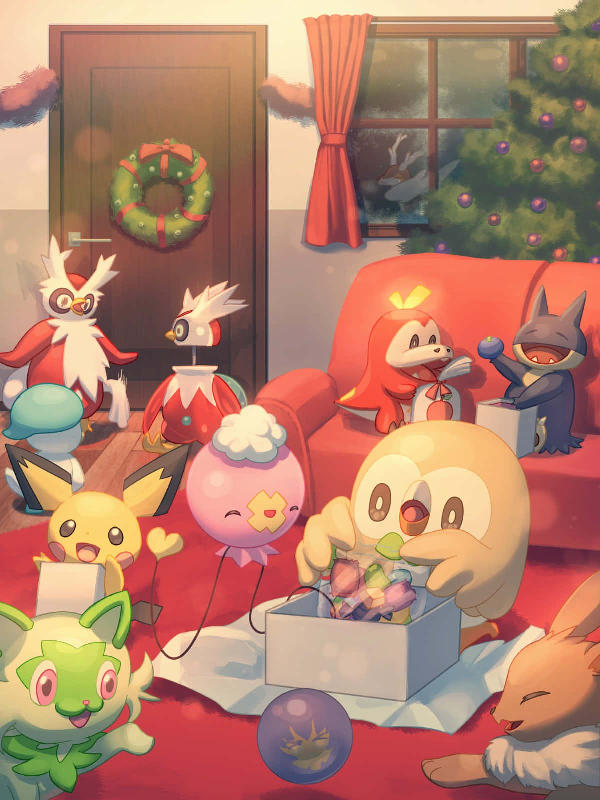 Download Cute Pokémon Christmas Decorating Wallpaper