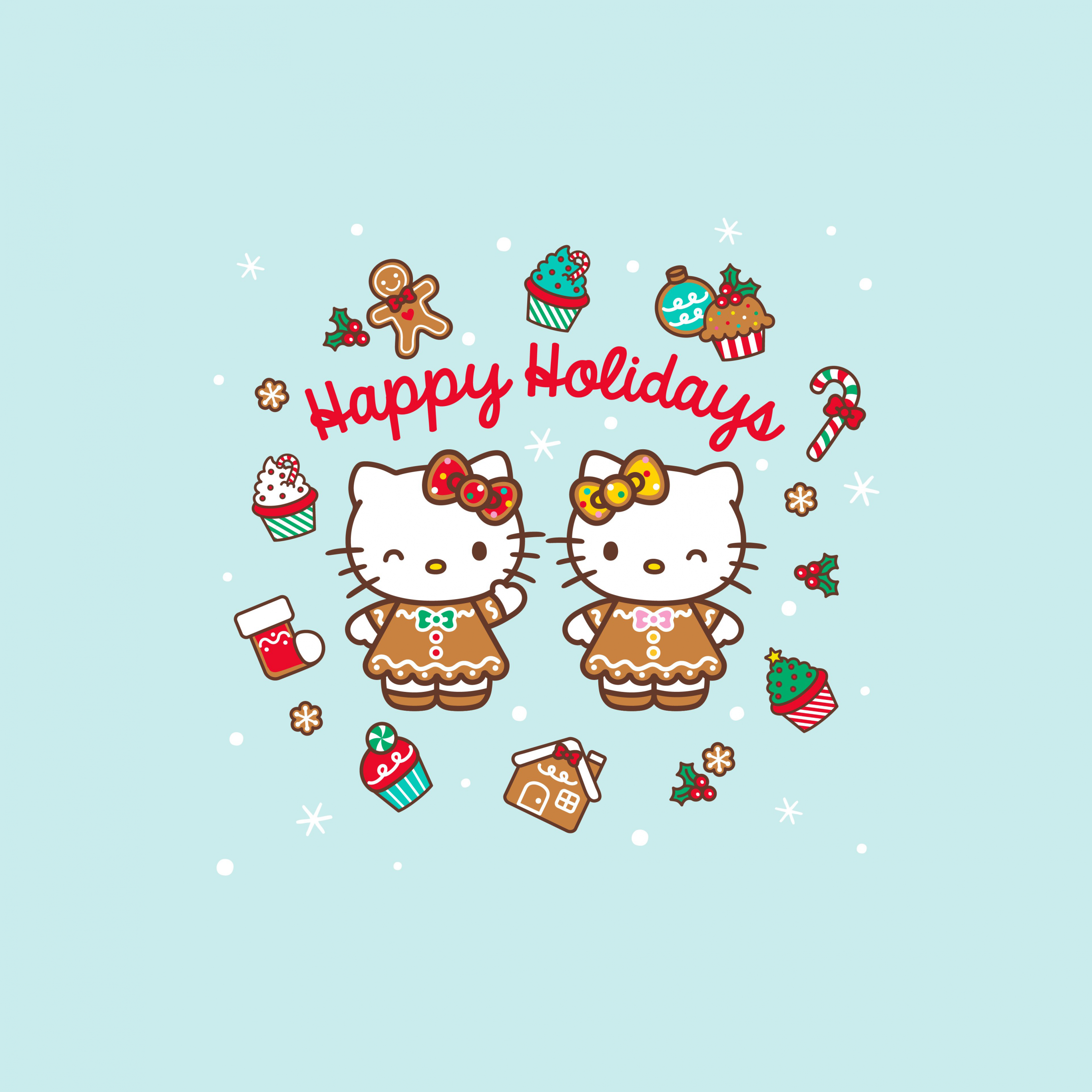 Happy holidays Wallpaper 4K, Cute hello kitties