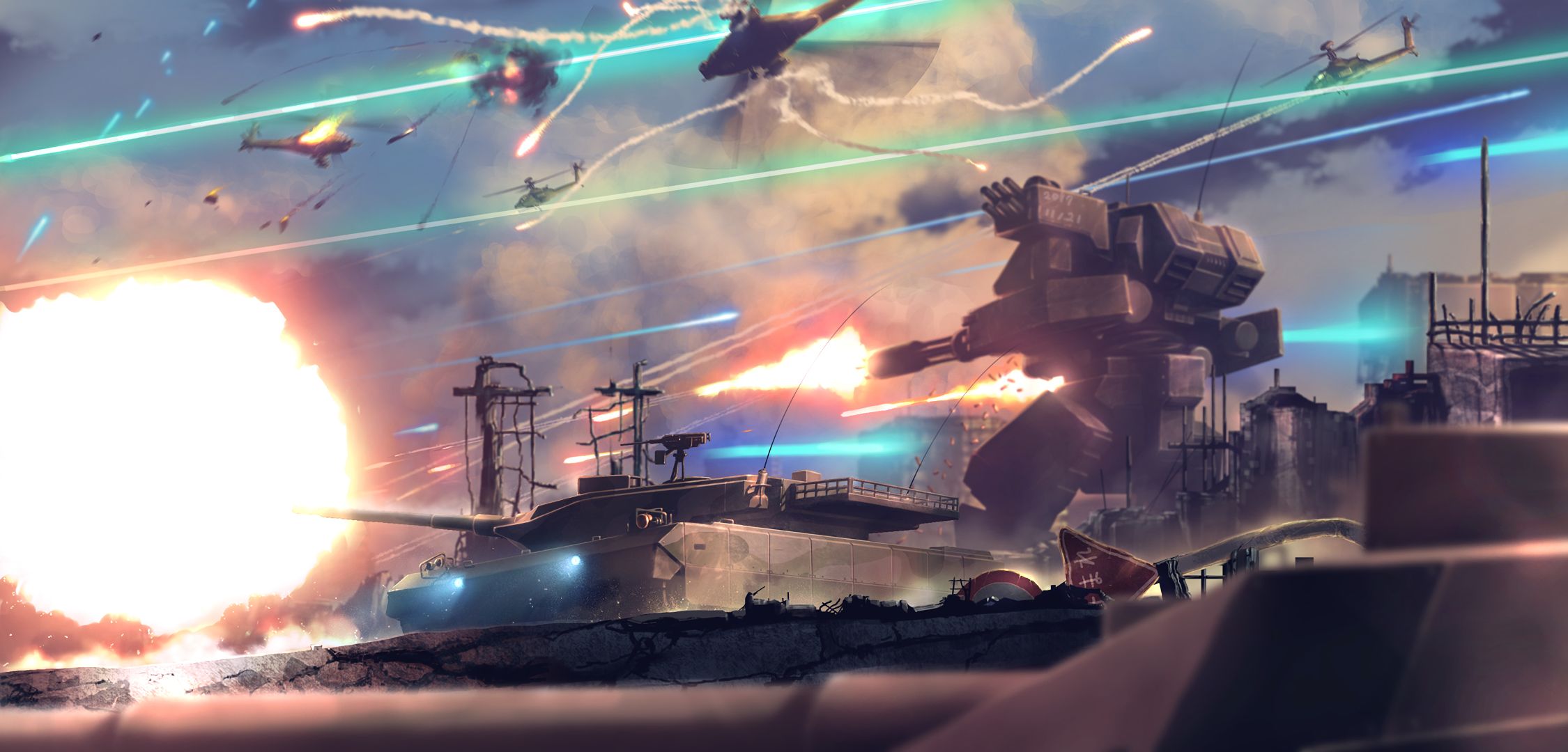 HD desktop wallpaper: Anime, Robot, Explosion, Original, Warship, Warzone download free picture