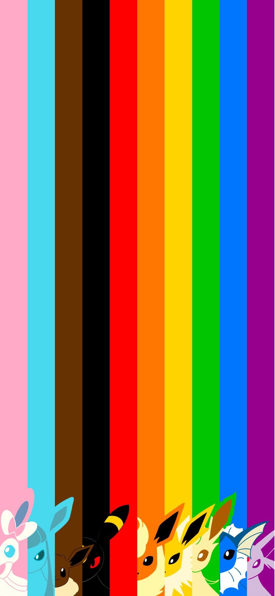 My friend drew this incredible Pride wallpaper featuring Eevee and all their evolutions!