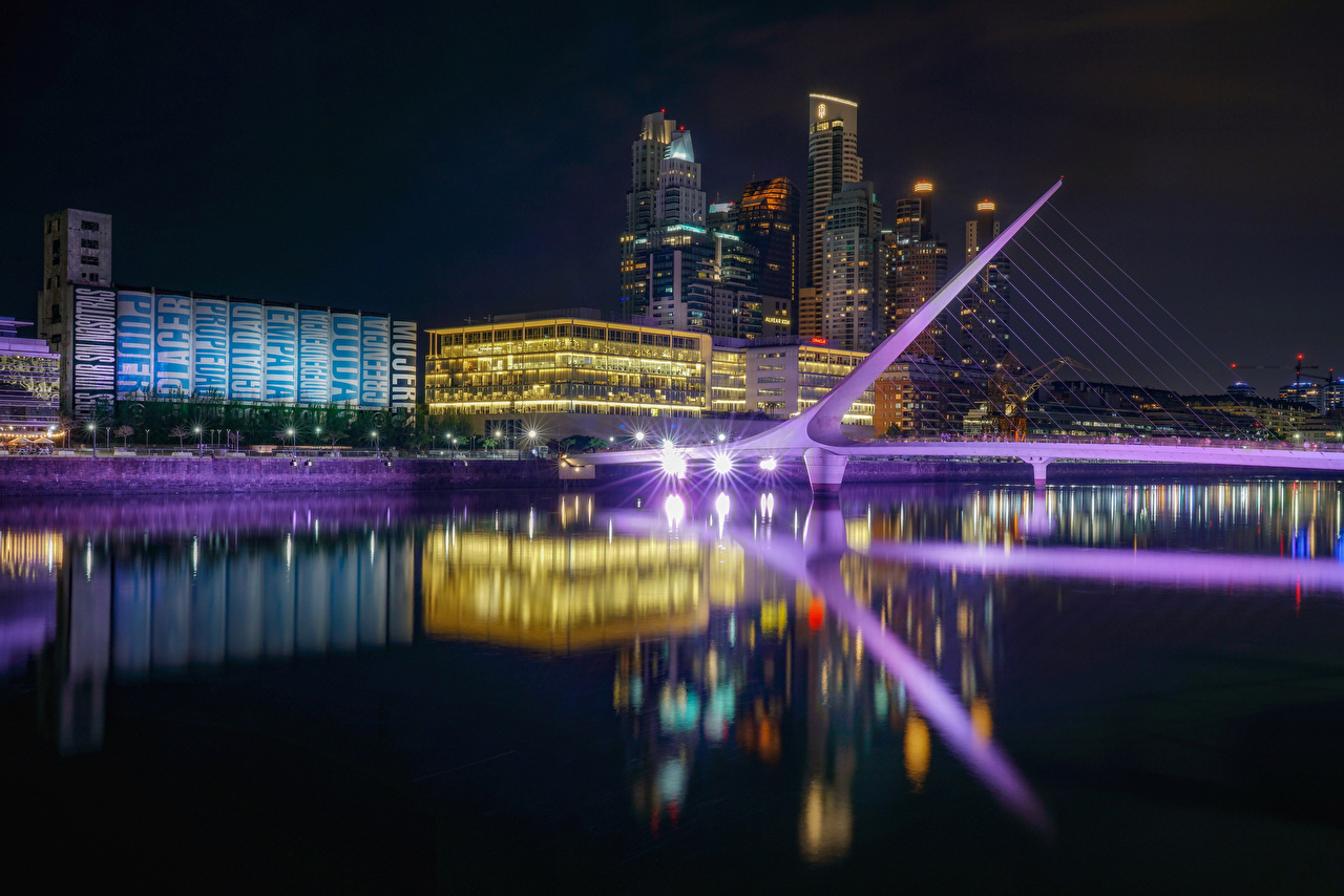 Wallpaper Argentina Buenos Aires bridge Reflection Night Rivers