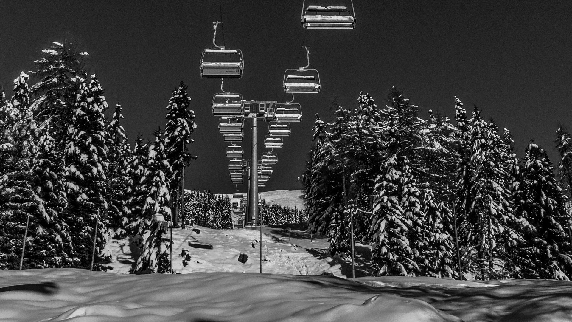Ski lift, winter, black and white (bw), snow. picture, photo, desktop wallpaper