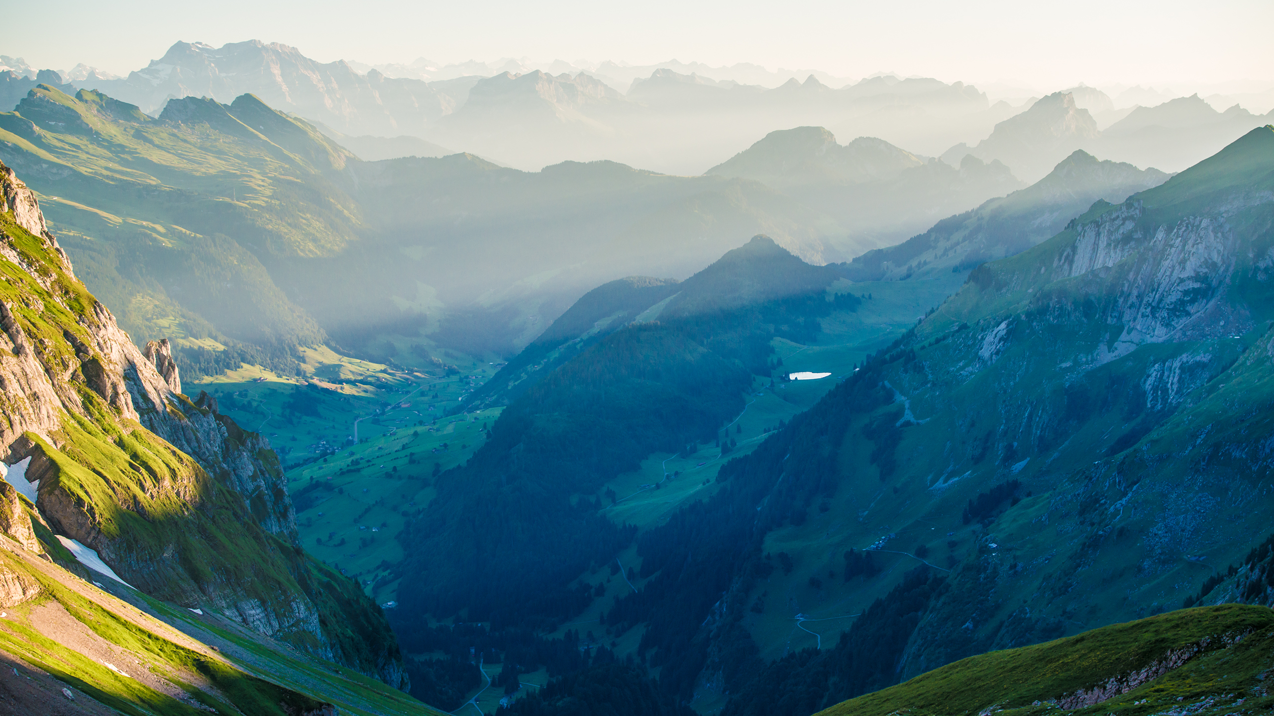 Awesome view from top of a mountain in the morning, in Switzerland [ Wallpaper]