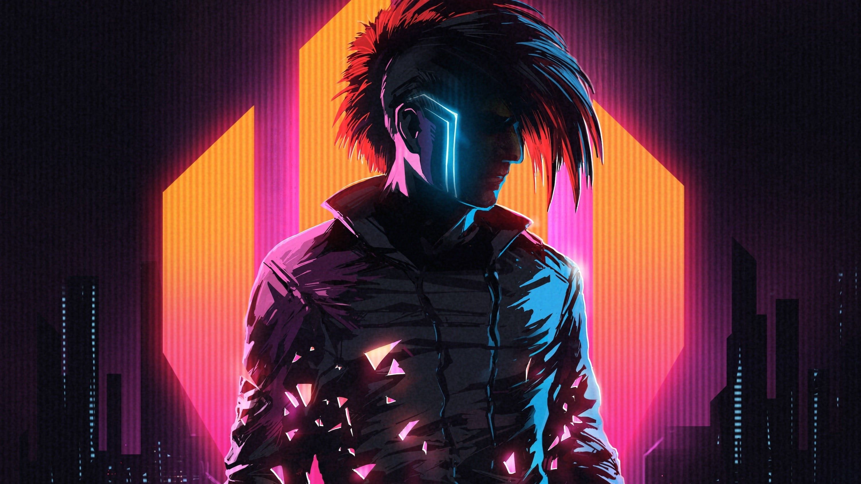 man wearing gray top illustration, silhouette of man with neon colors #Klayton #Scandroid #cyberpunk #cityscape di. Cyberpunk aesthetic, Cityscape, Synthwave neon