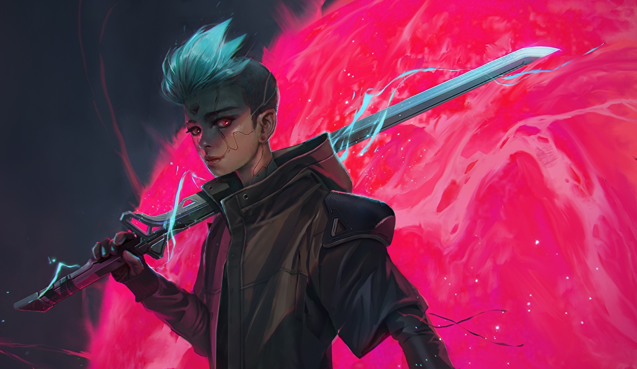 Wallpaper Fantasy Swords Robot guys Cyberpunk