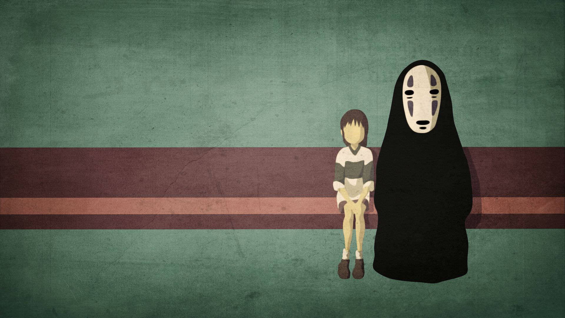 Download No Face and Chihiro from the beloved animated film, Spirited Away Wallpaper