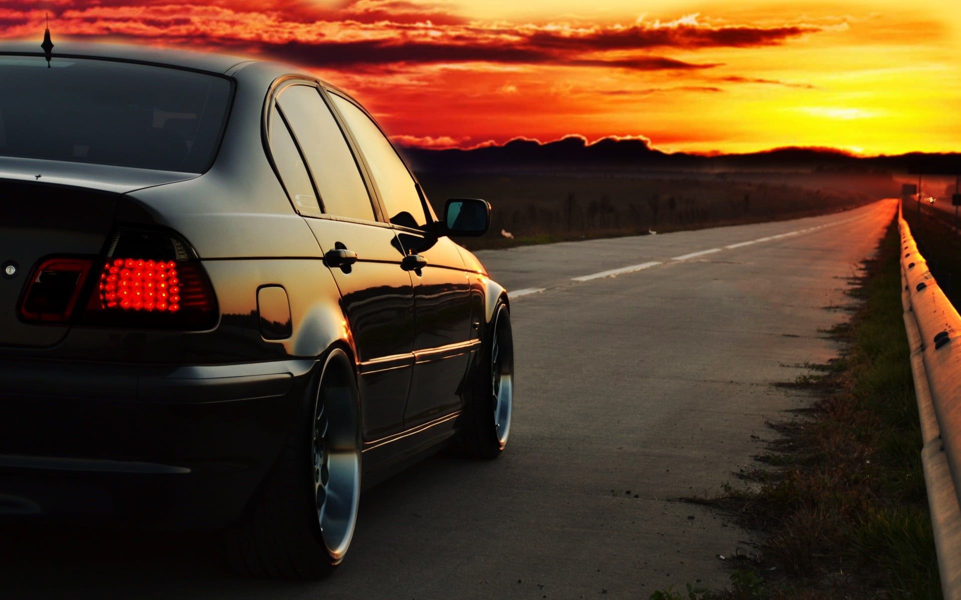black sedan BMW E46 #Photoshop #sunset #road #driving #car P #wallpaper #hdwallpaper #desktop. Bmw e46, Bmw, Car photo
