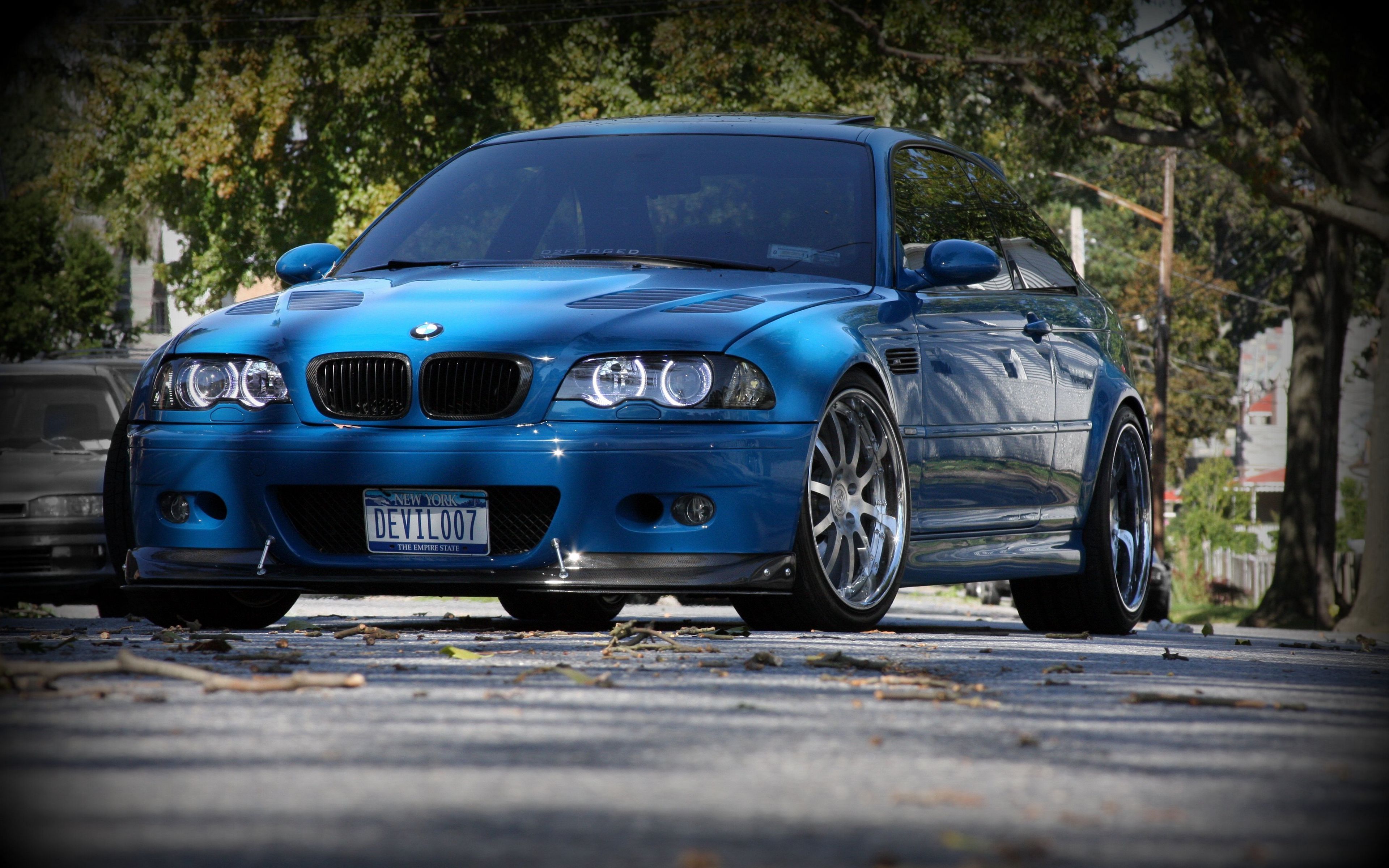 Download wallpaper 3840x2400 bmw, m3, e46, blue, front view 4k ultra HD 16:10 HD background