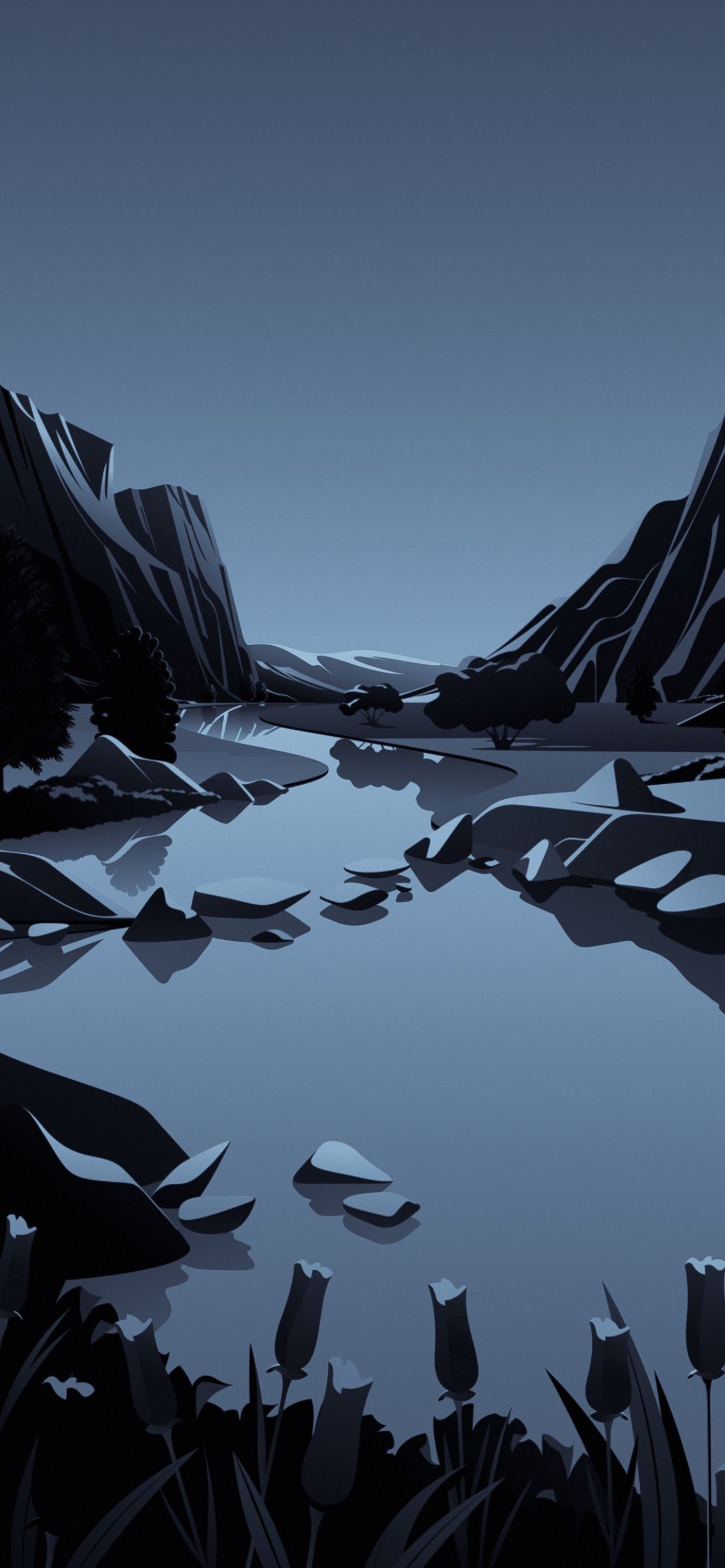 iPhone dark blue lake. Minimalist