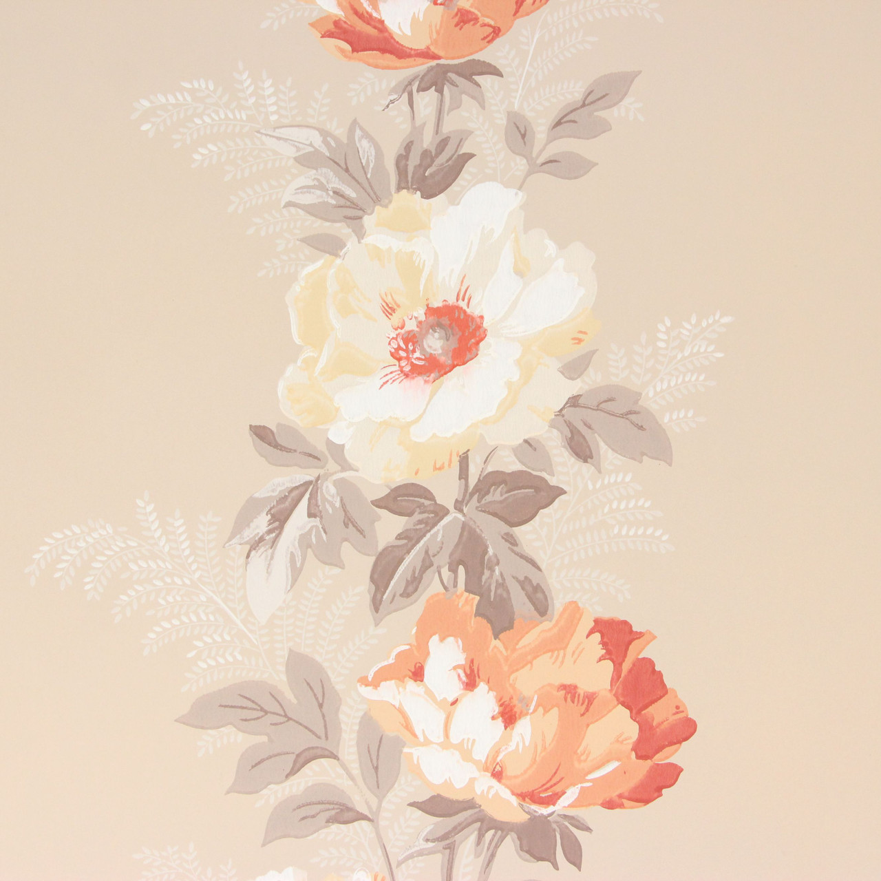 1940s Vintage Wallpaper White Orange