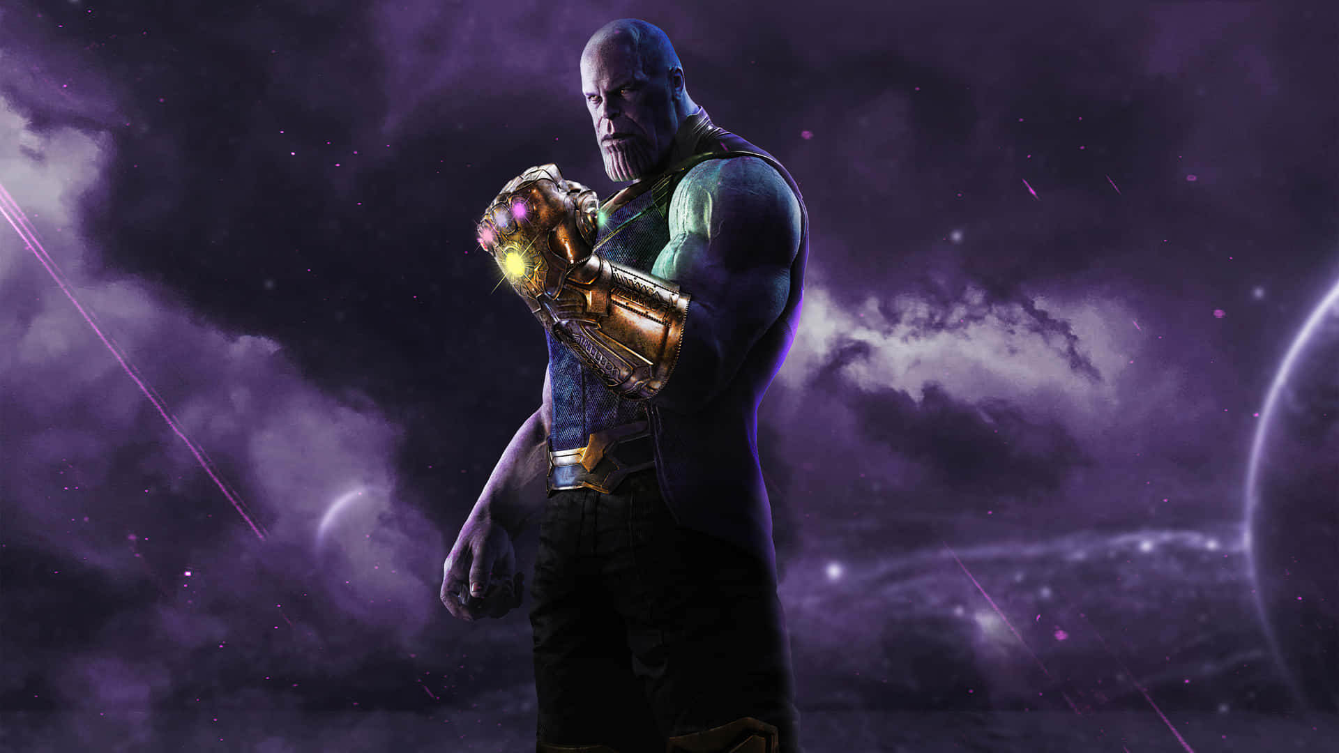Download Thanos 4k Digital Gauntlet Purple Wallpaper
