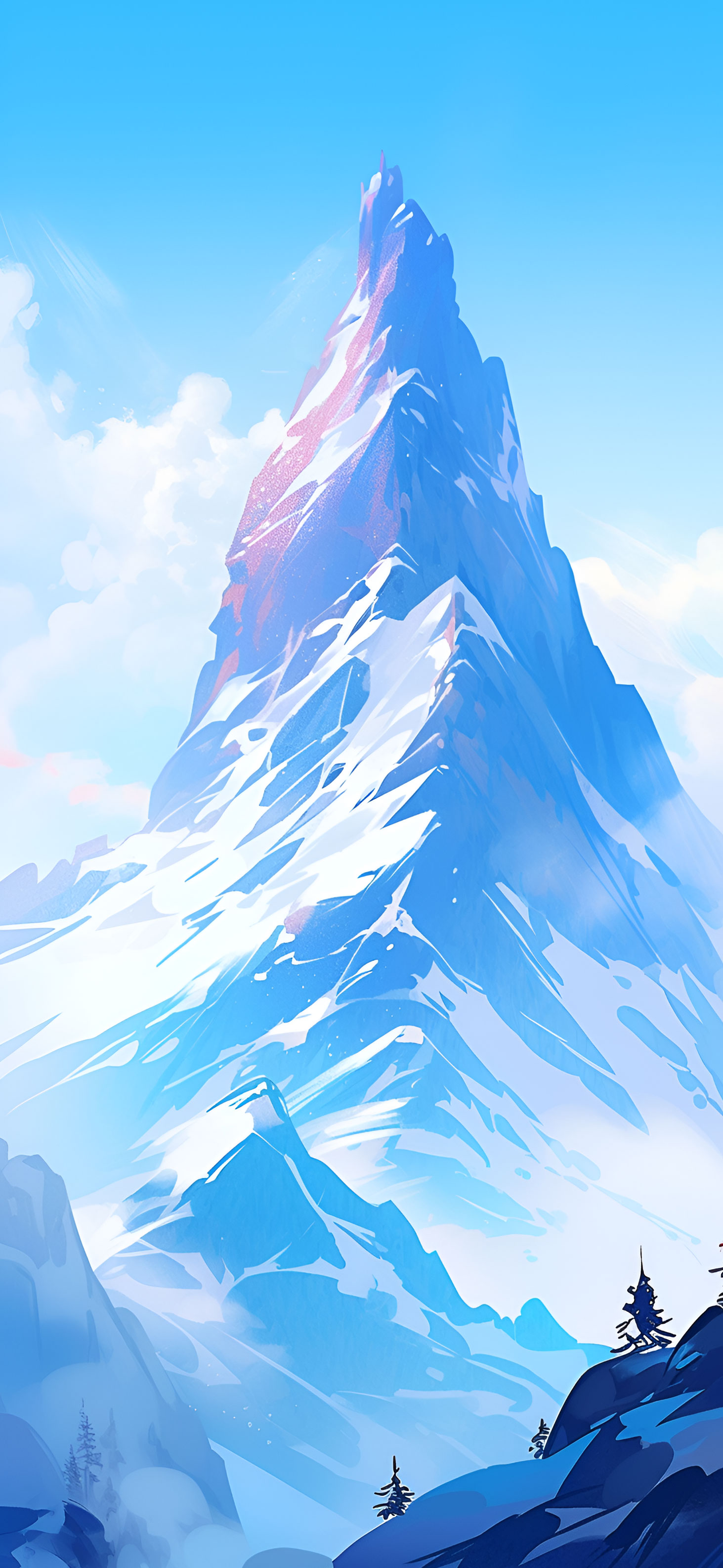 Snow Covered Mountain Against A Blue Sky Wallpaper