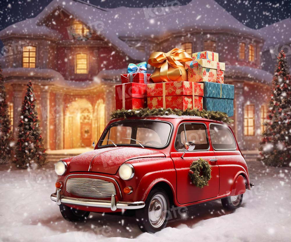 Kate Christmas Gift Car Snow Town Backdrop Designed