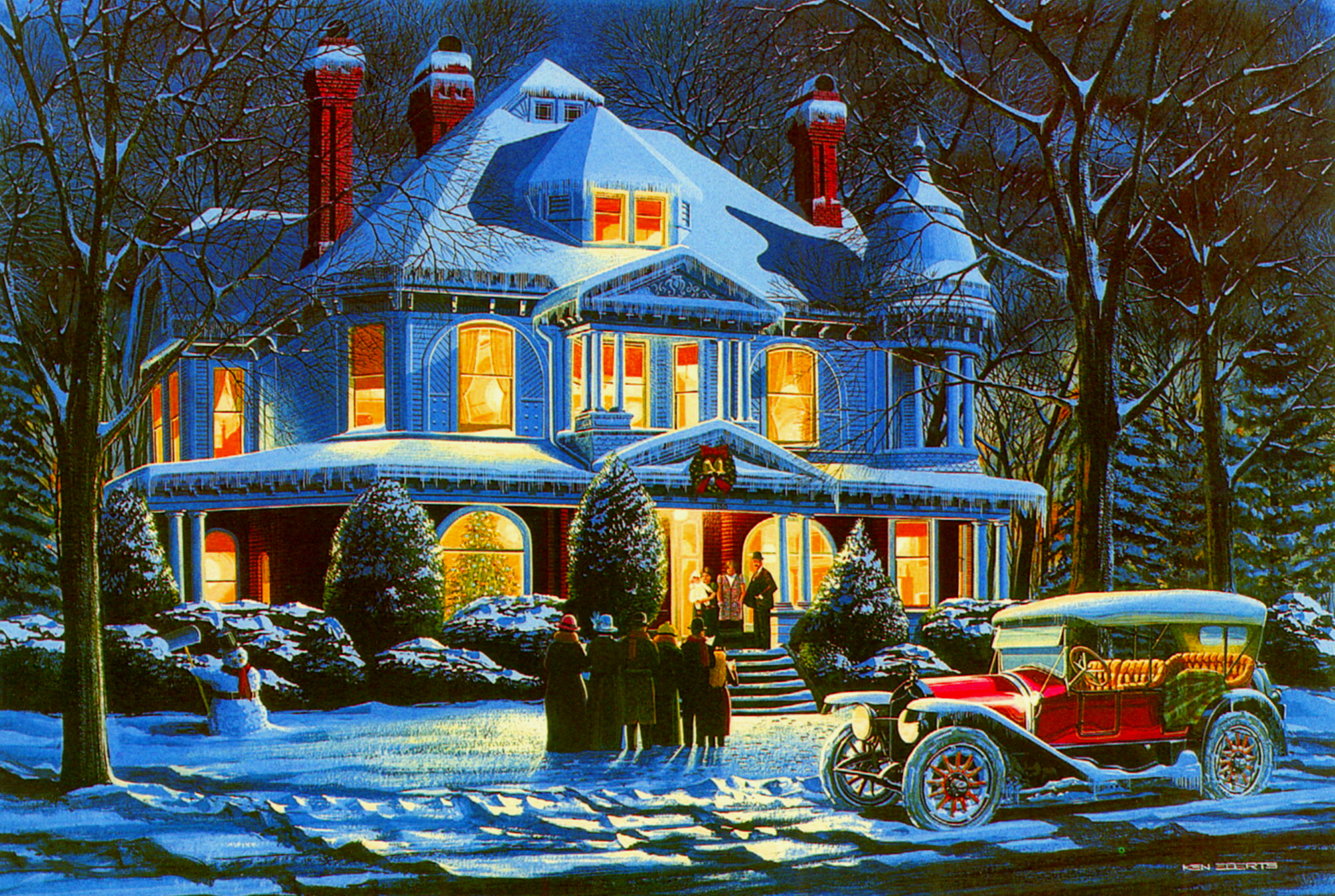 HD desktop wallpaper: Car, Christmas, Holiday, House, Vintage, Retro download free picture