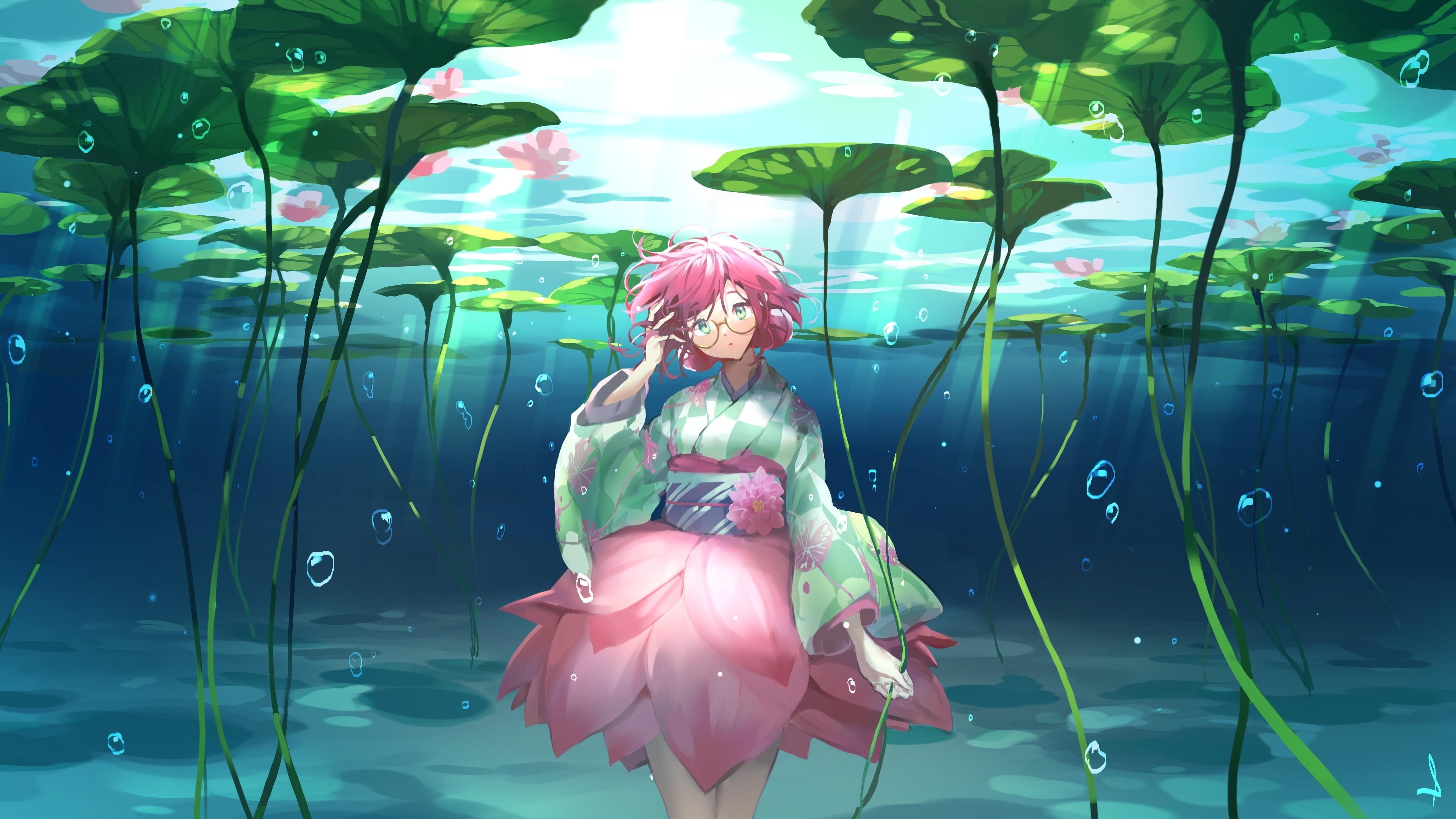 Download wallpaper 3840x2160 flower girl, anime, underwater 4k wallpaper, uhd wallpaper, 16:9 widescreen 3840x2160 HD background, 26829