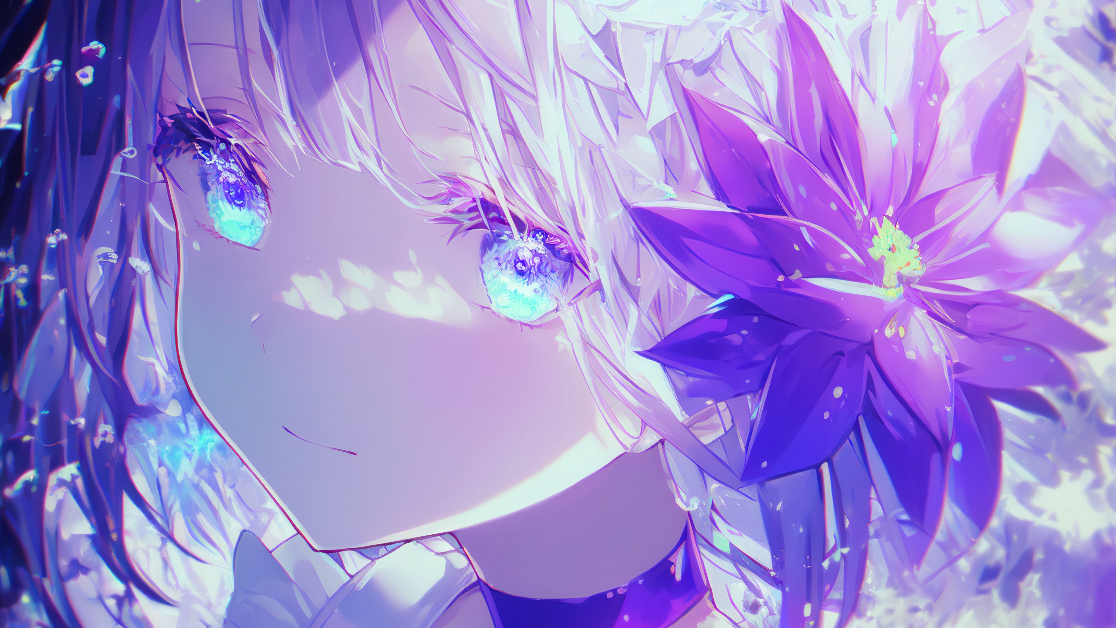 Download wallpaper 3840x2160 girl, flowers, light, anime 4k uhd 16:9 HD background