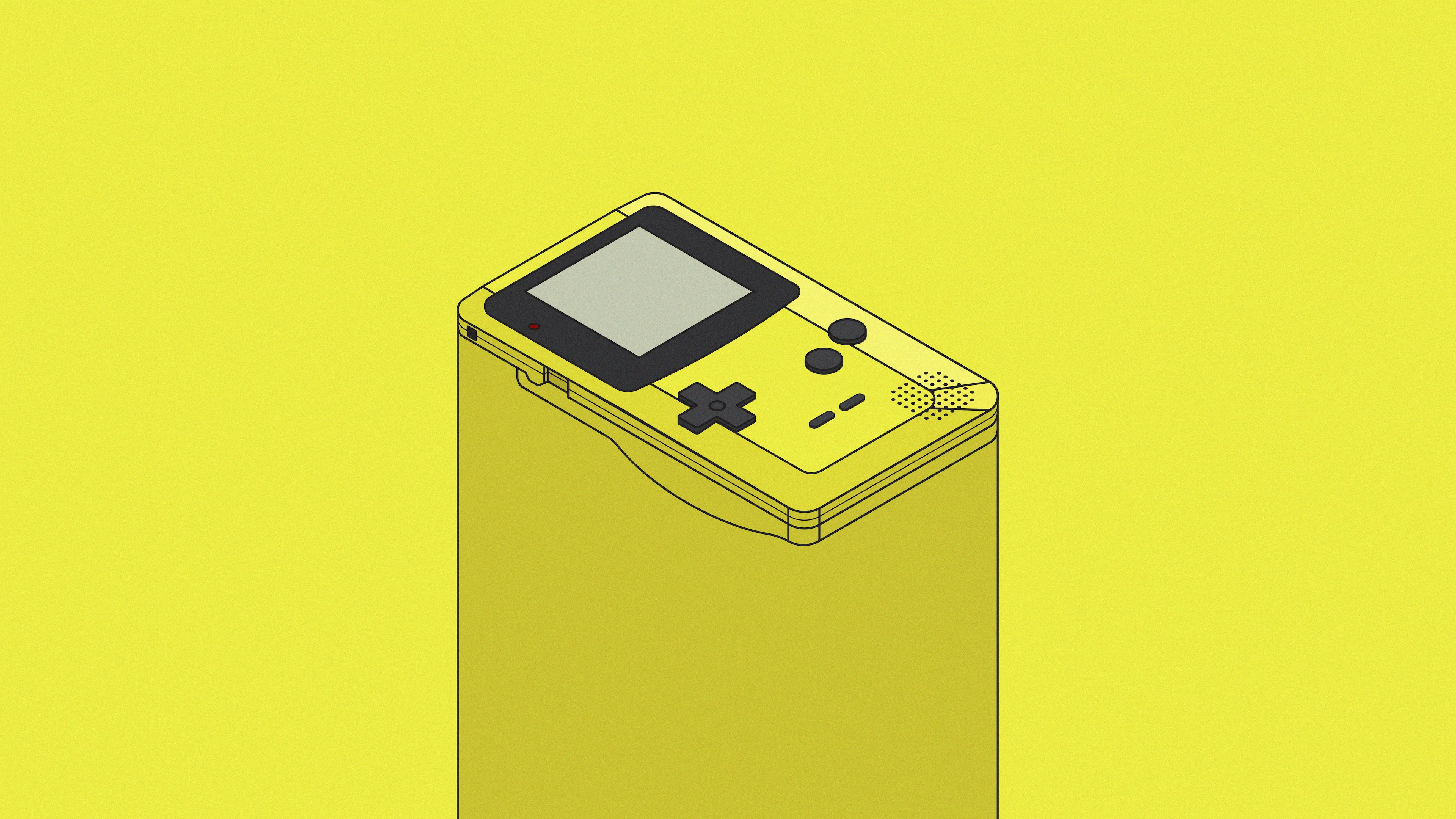 digital art, artwork, illustration, minimalism, Nintendo, GameBoy Color, consoles, shadow, 4K, simple background, yellow, yellow backgroundx2160 Wallpaper