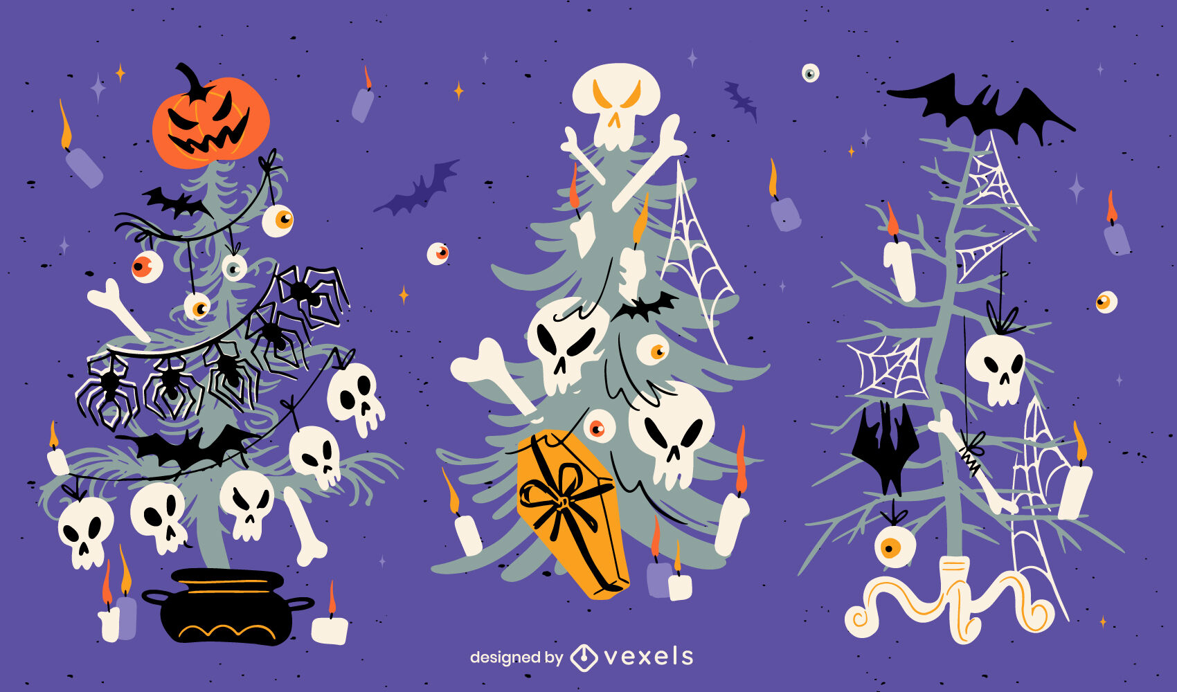 Creepy Christmas Tree Halloween Set Vector Download