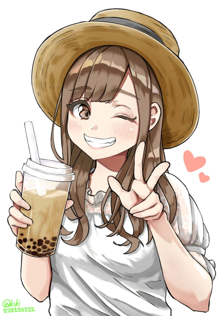 Download Enjoying a Frosty Treat Tea Anime Wallpaper