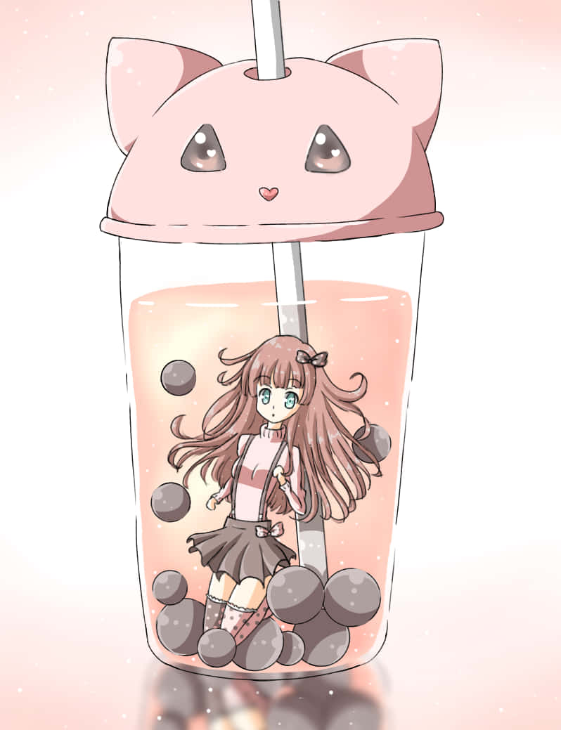 Download Enjoy the delightful taste of Bubble Tea Anime with a fun twist Wallpaper