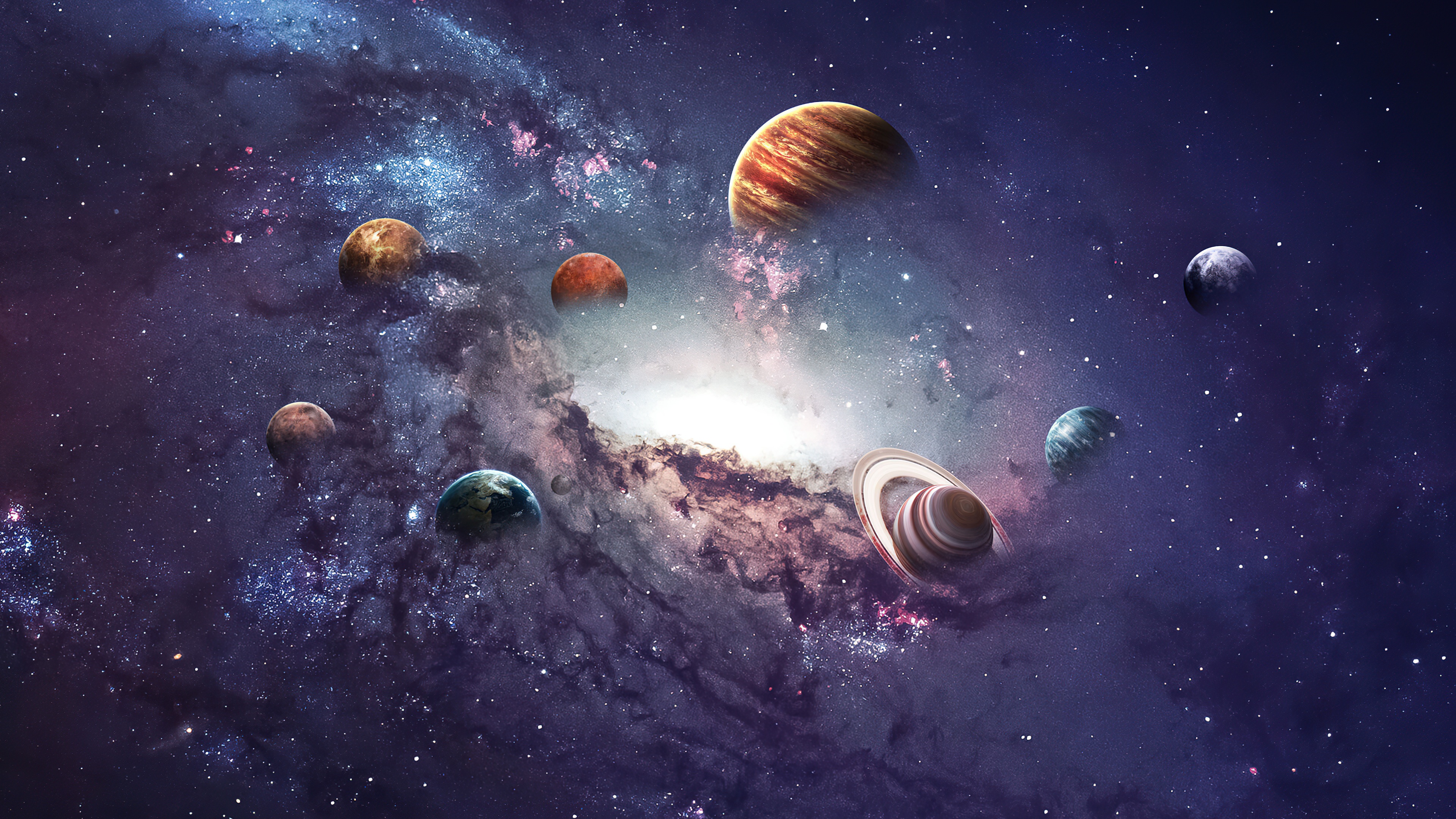 Solar system Planets Aesthetic 4K Wallpaper