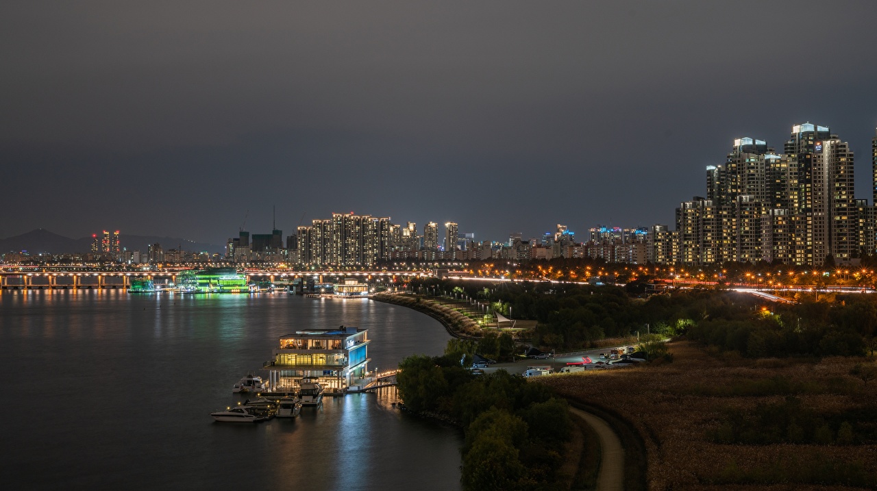 image Seoul South Korea Han River bridge Night Rivers Cities