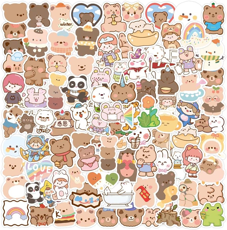 PCS Kawaii Bear Stickers Cute Animal Waterproof Stickers Korean Bear Stickers Kawaii Scrapbook Papers for Girls Teens Water Bottles Luggage Decoration