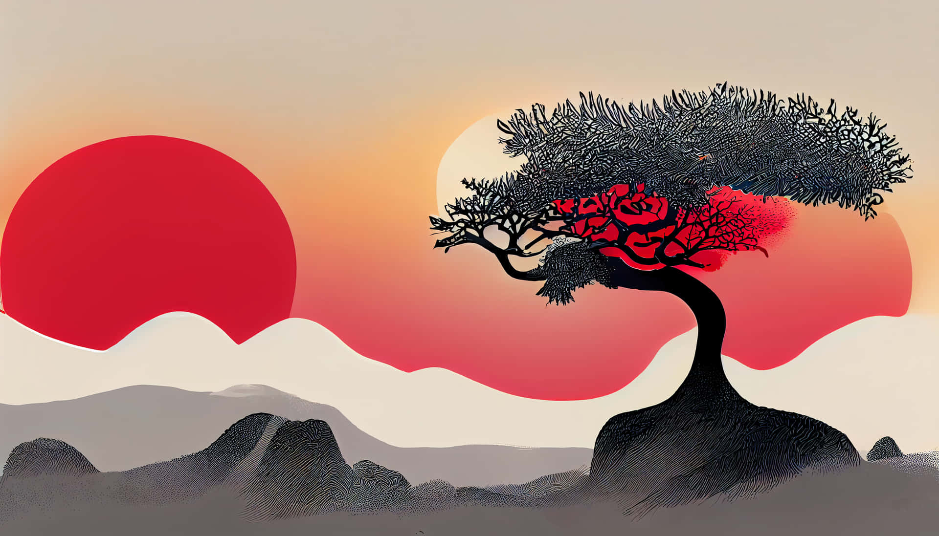 Download A magnificent Japanese tree glows in the sunlight Wallpaper