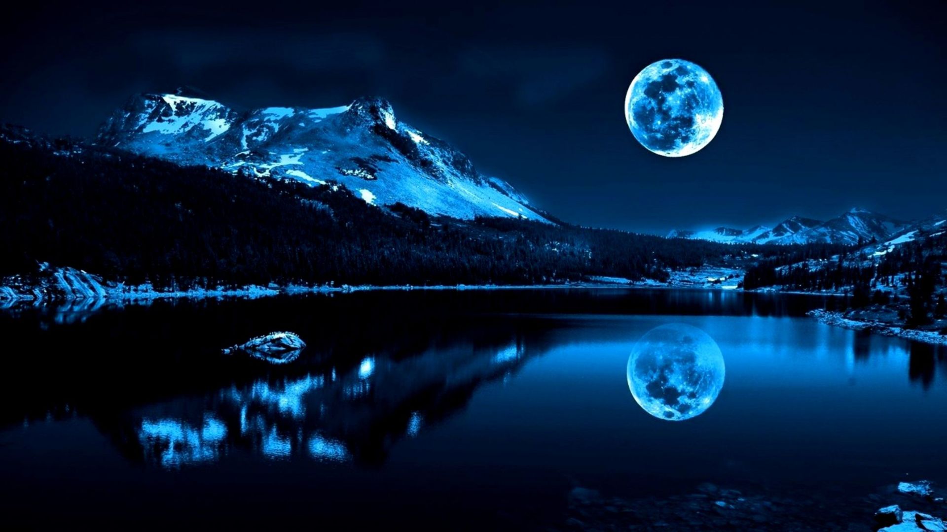 Full Moon Over Lake And Mountain Full HD Wallpaper For Your XFCE Desktop