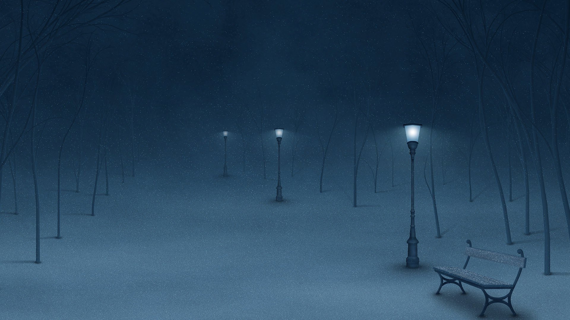 Winter Night In The Park Wallpaper