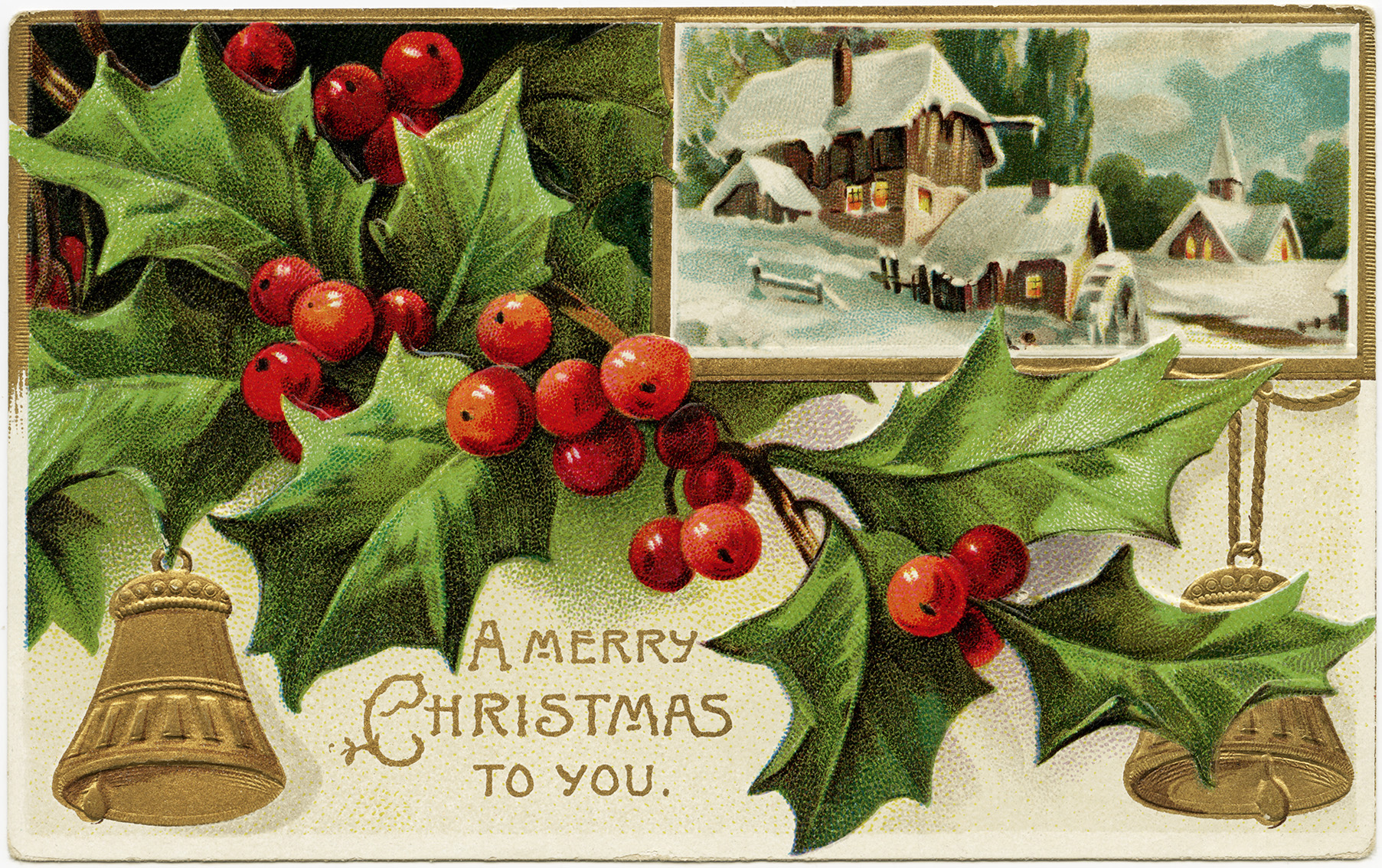 Holly and Berries Vintage Christmas Postcard Free Download Old Design Shop