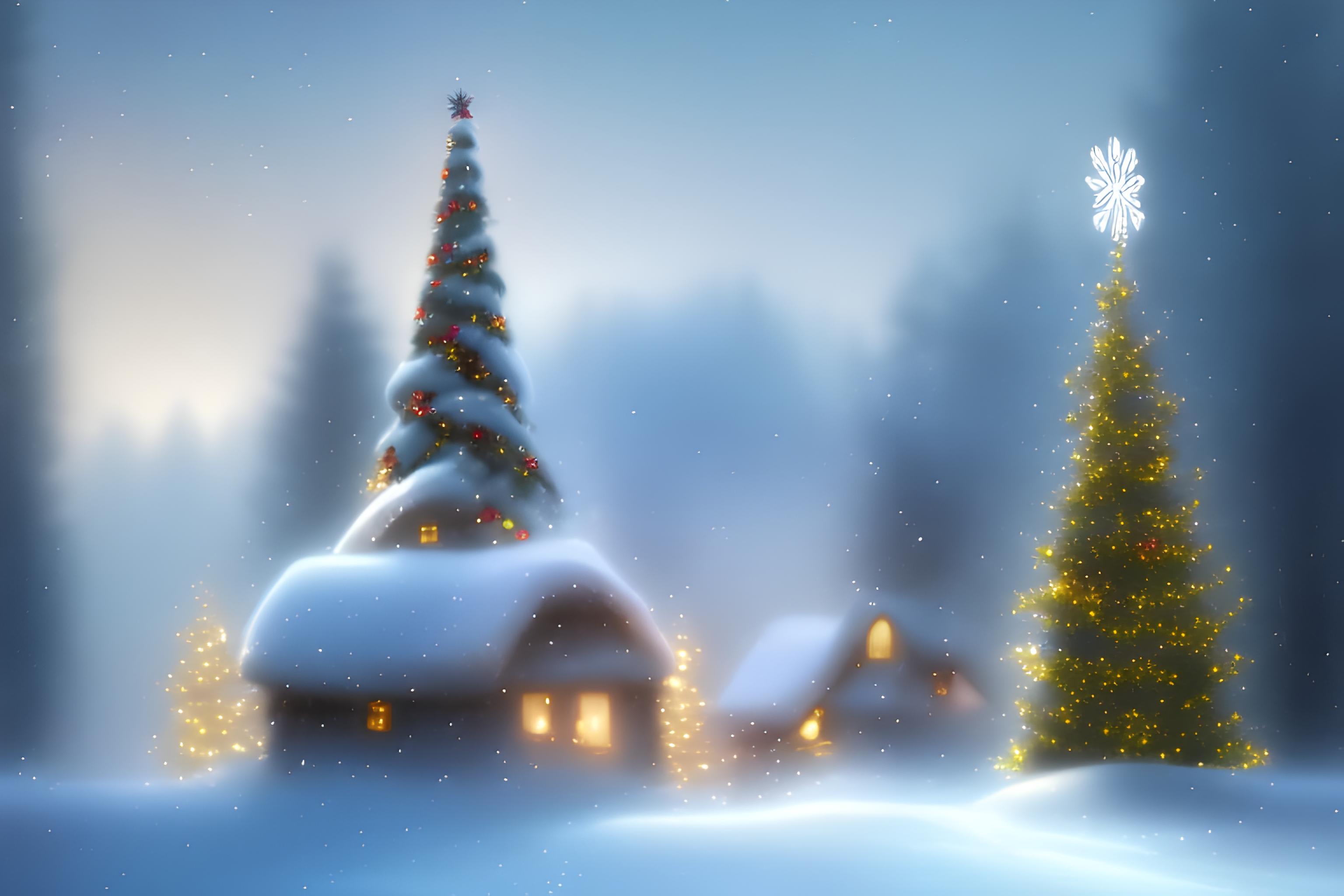 A beautiful Merry Christmas themed festive night scene in winter