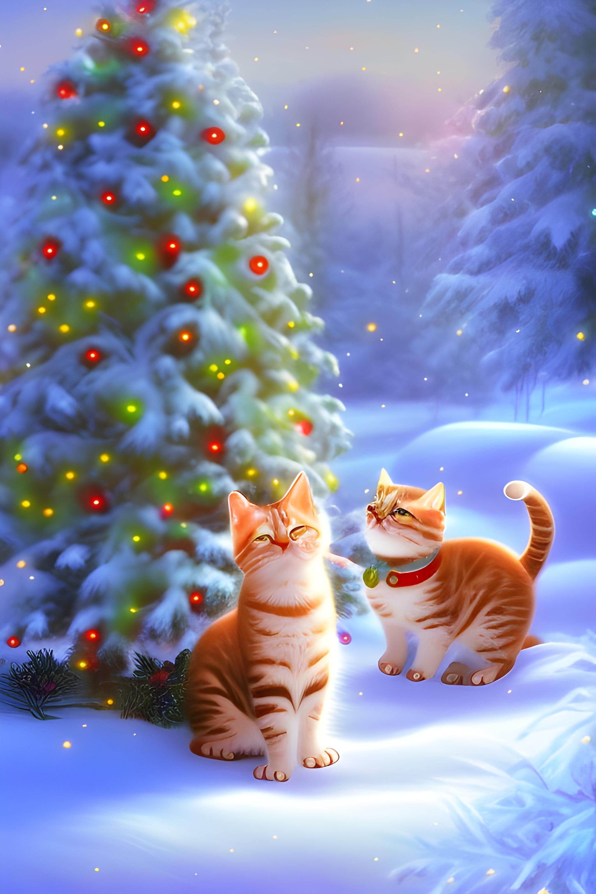 Beautiful Christmas snow and kitties