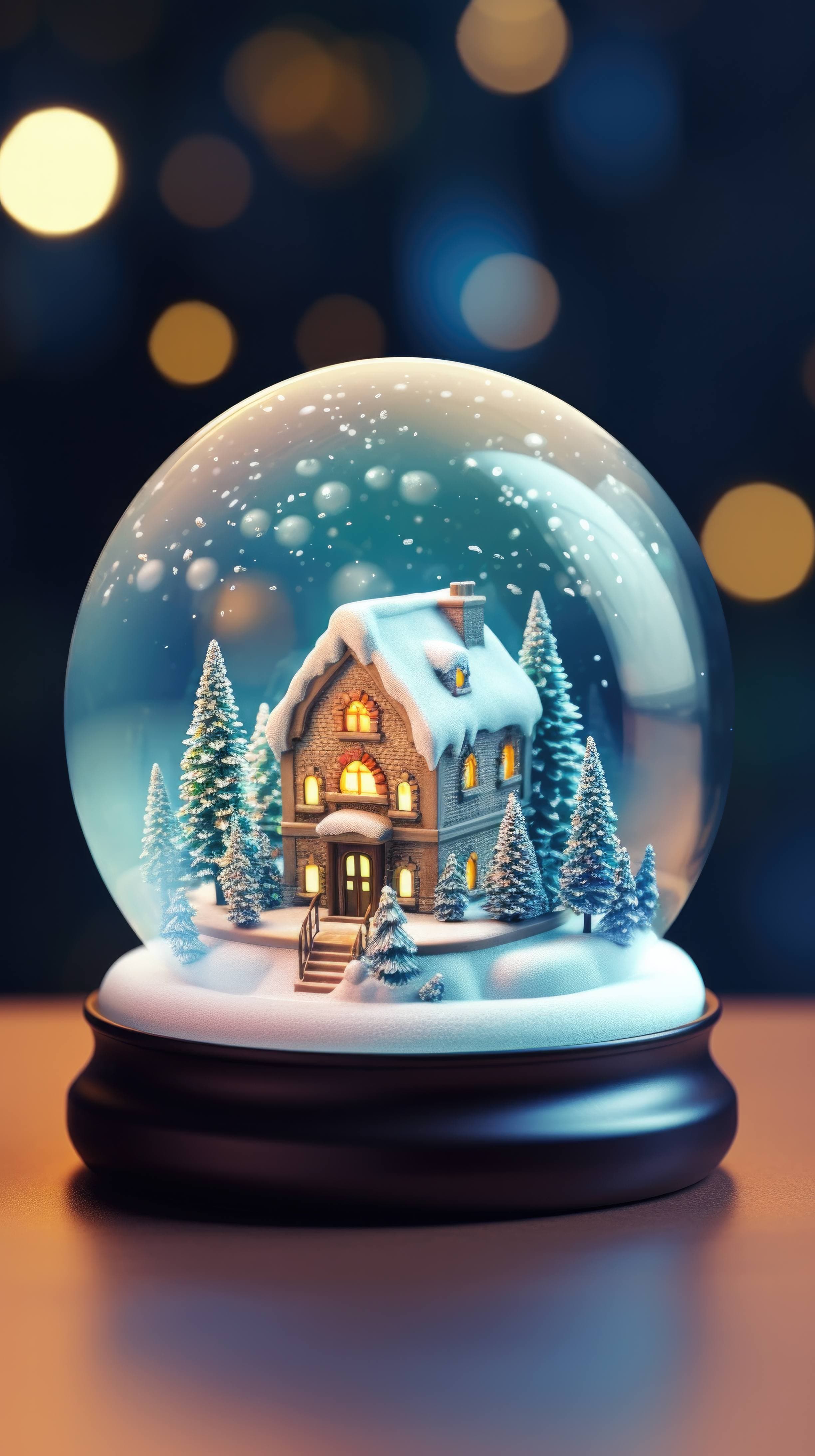 A mobile wallpaper of a snow globe with a Christmas scene
