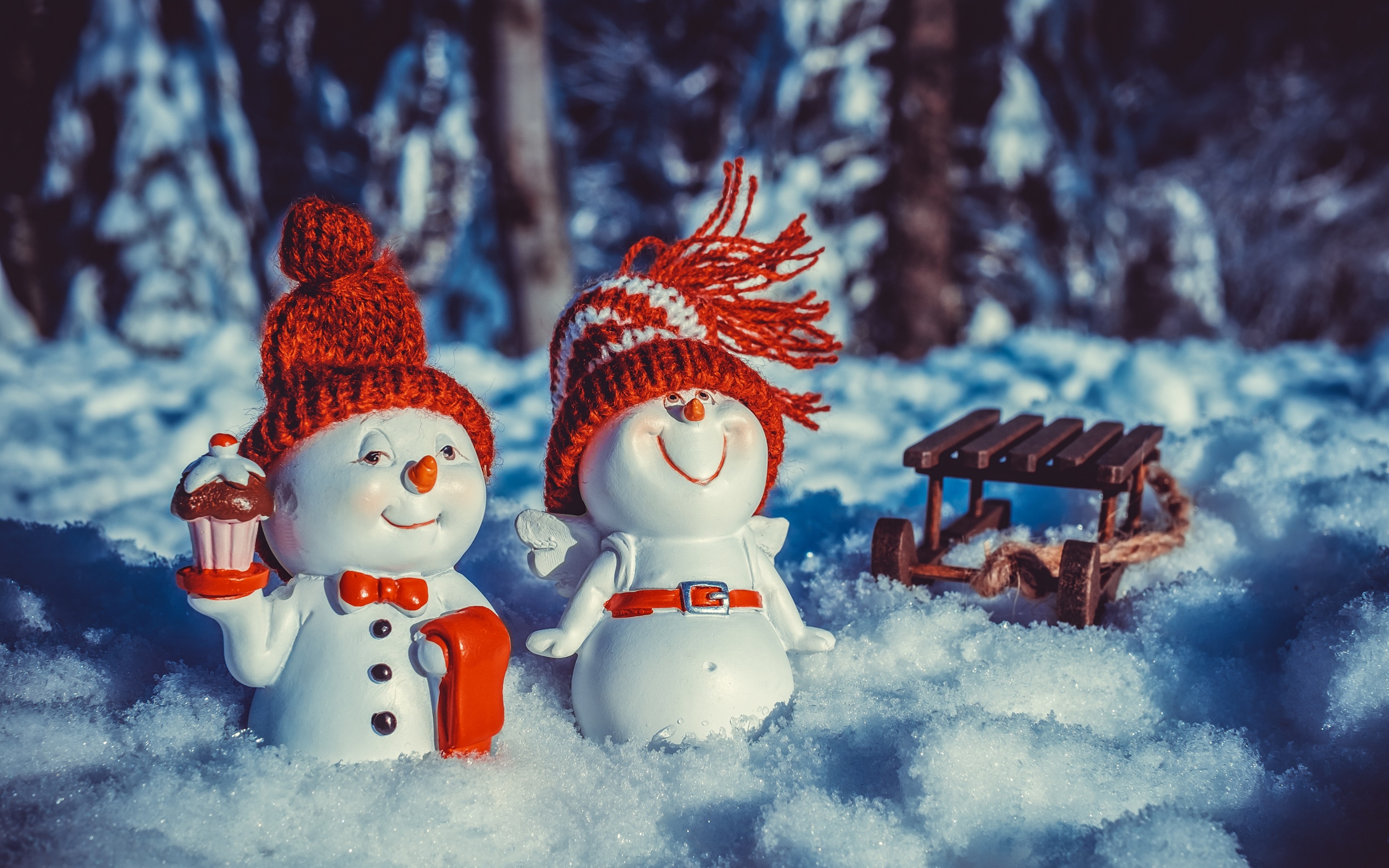 Snowman Wallpaper 4K, Cute figure, Snow