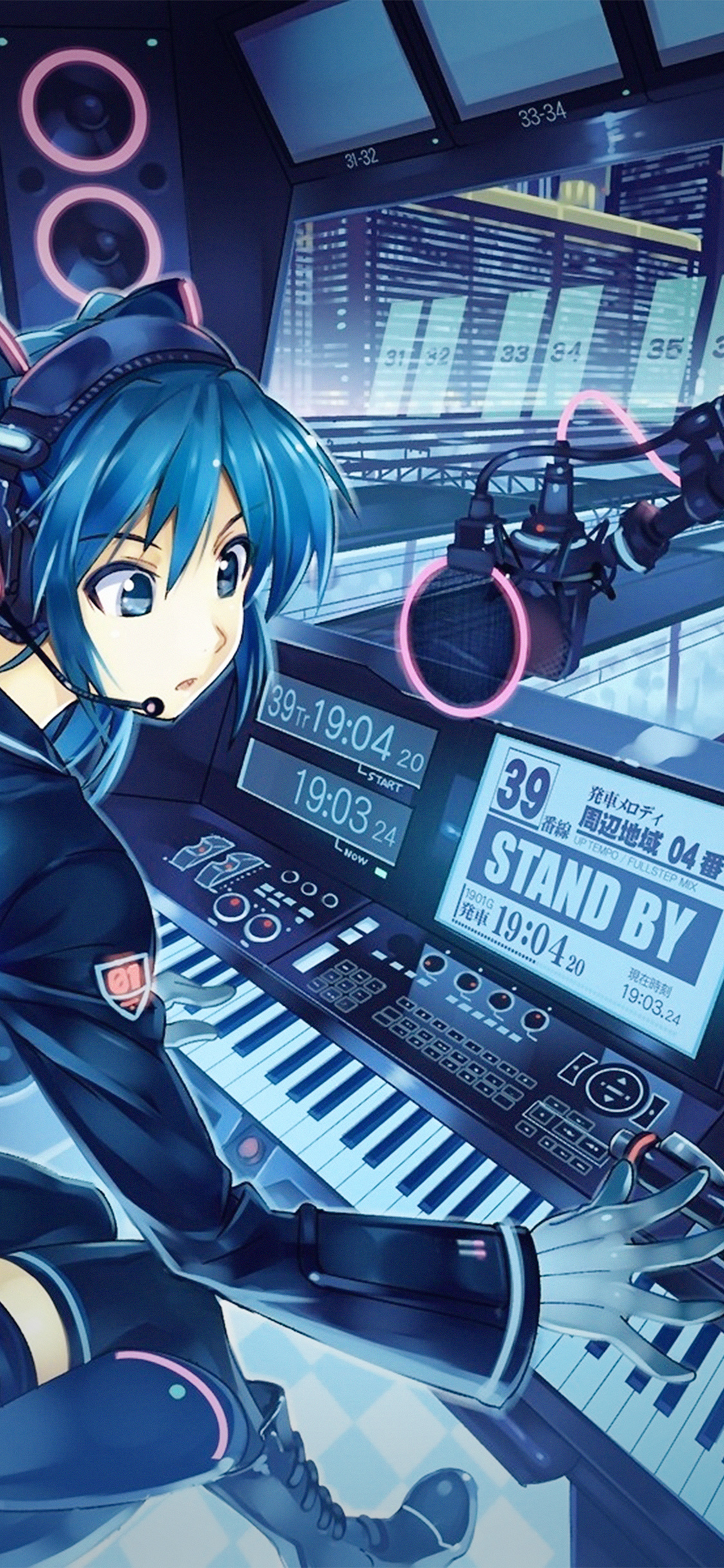 Hatsune Miku Anime Girl Train Blue Art Illustration Cute Wallpaper