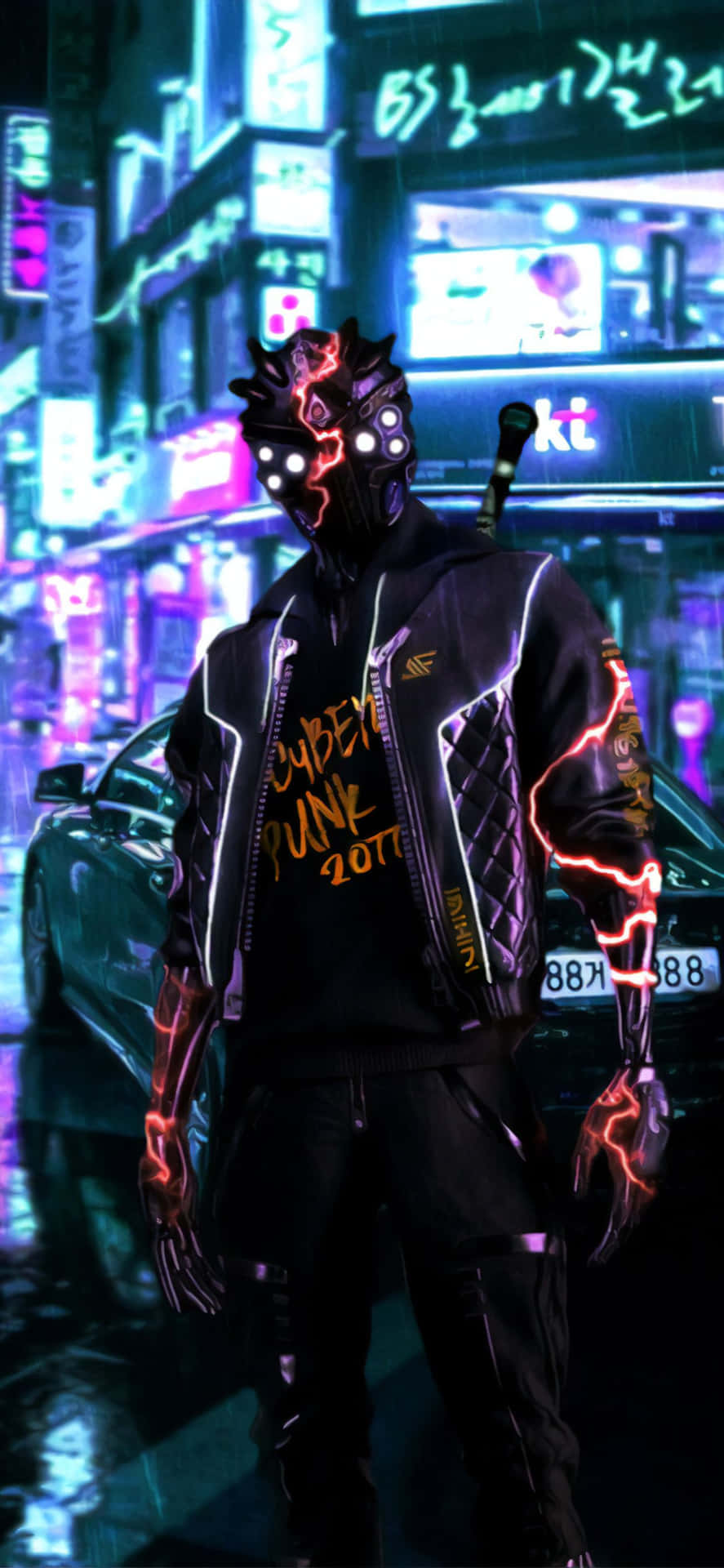 Download iPhone X Cyberpunk 2077 Background Black Cyborg Character