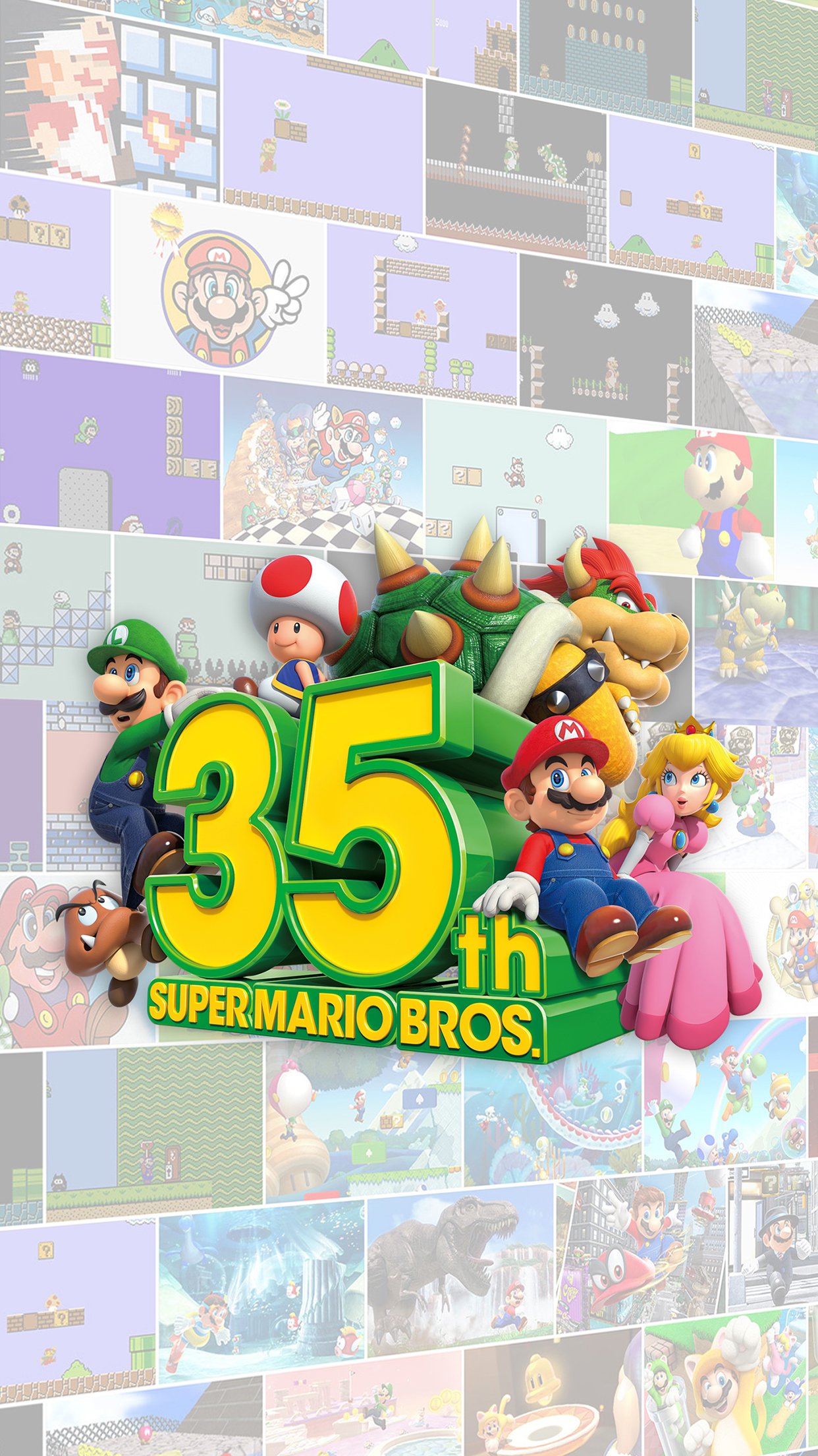 Super Mario Bros 35th Anniversary Artwork Wallpaper with Monocle