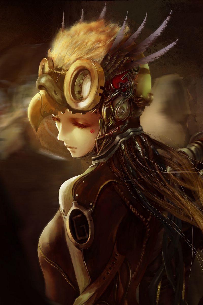 Download Wallpaper 800x1200 Art, Steampunk, Mask, Armor, Girl, Boy Iphone 4s 4 For Parallax HD Background
