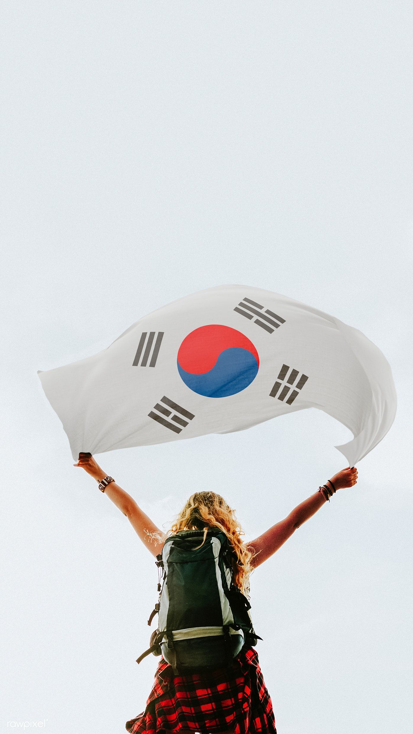 Woman holding the South Korean flag mobile wallpaper / HwangMangjoo. South korean flag, Korean flag, Korea wallpaper